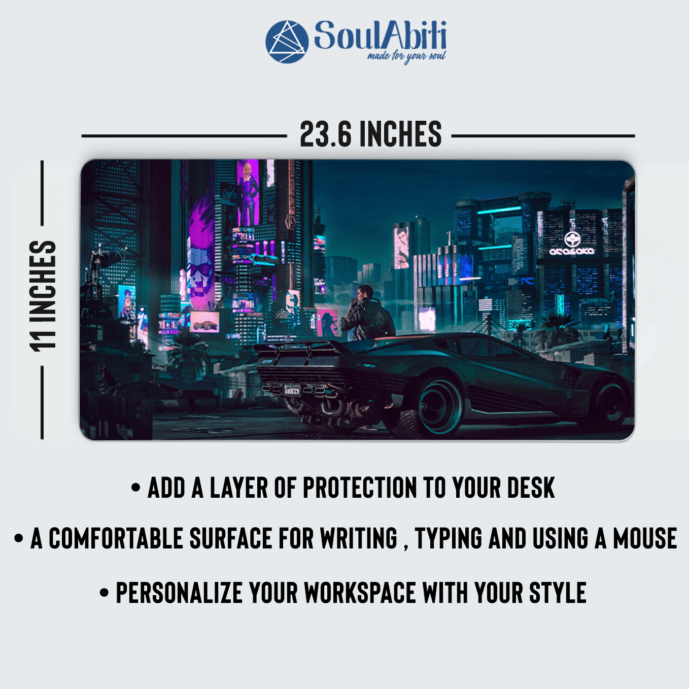 Cyberpunk 2077 Digital Art Mouse Pad - 23.6 x 11 Inches Desk Pad - Gaming and Workstation Mat for Open World Games Enthusiasts - Non-Slip Rubber Base - Smooth Surface for Precise Control