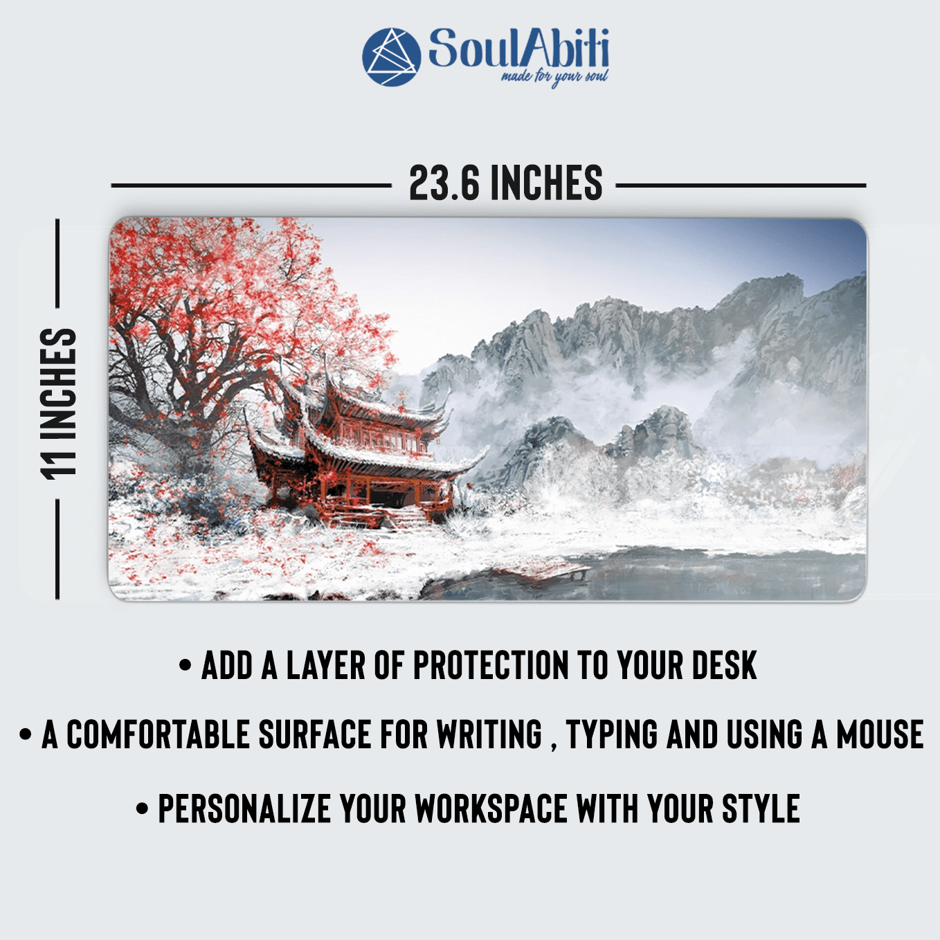 Traditional Japanese Brown Temple Art Mouse Pad - 23.6 x 11 Inches Desk Pad - Gaming and Workstation Mat for Snowy Landscape Enthusiasts - Non-Slip Rubber Base - Smooth Surface for Precise Control
