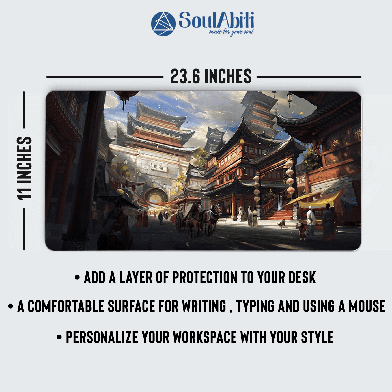 Beautiful Brown Temple Art Mouse Pad - 23.6 x 11 Inch Desk Pad - Gaming and Workstation Mat for Traditional Landscape Enthusiasts - Non-Slip Rubber Base - Smooth Surface for Precise Control