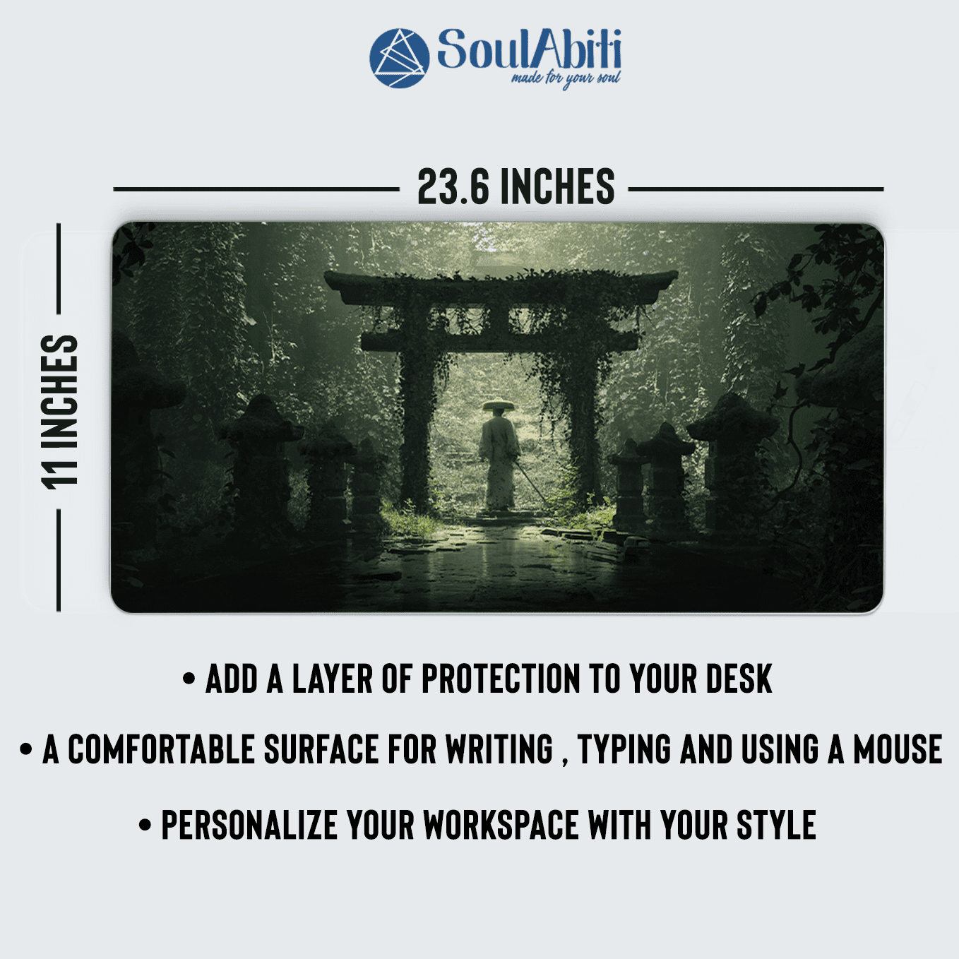 A Long Way to Greatness Art Mouse Pad - 23.6 x 11 Inches Desk Pad - Gaming and Workstation Mat for Samurai Fans - Non-Slip Rubber Base - Smooth Surface for Precise Control