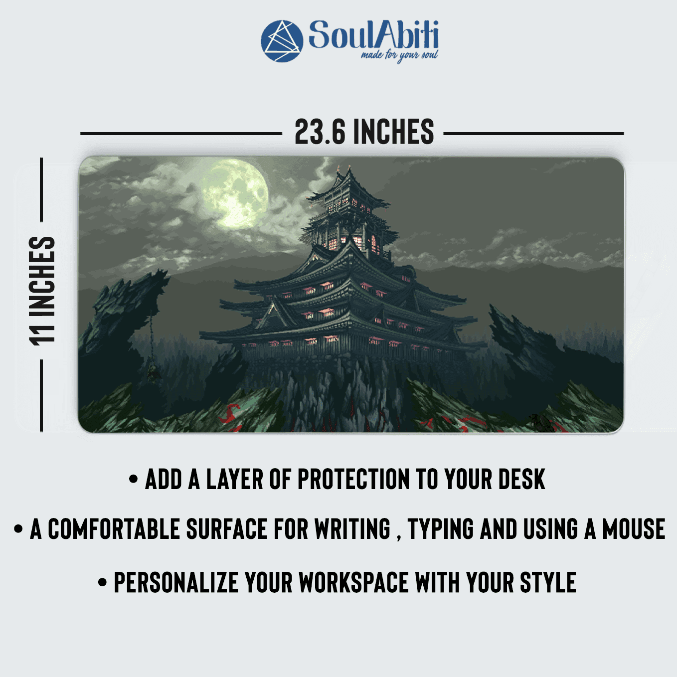 A Beautiful Pagoda in The Forest Art Mouse Pad - 23.6 x 11 Inch Desk Pad - Gaming and Workstation Mat for Temple in Nature Fans - Non-Slip Rubber Base - Smooth Surface for Precise Control