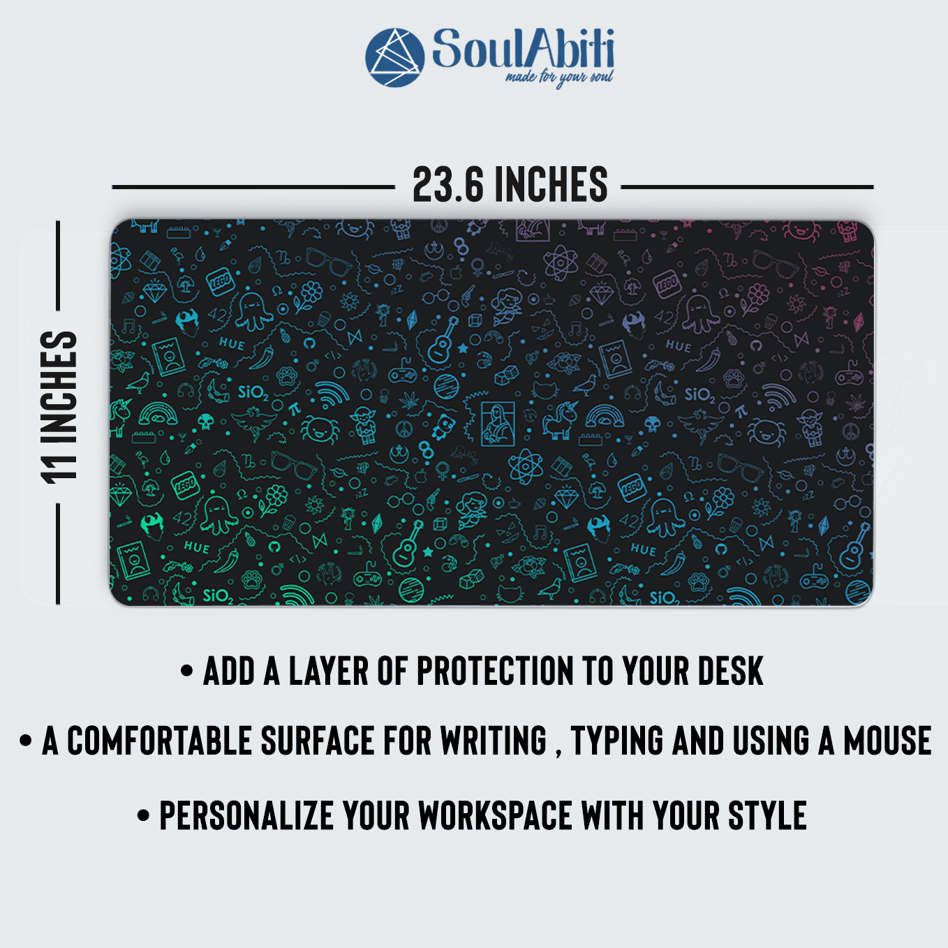 Abstract Clutter Artwork Mouse Pad - 23.6 x 11 Inches Desk Pad - Gaming and Workstation Mat for Digital Art Fans - Non-Slip Rubber Base - Smooth Surface for Precise Control