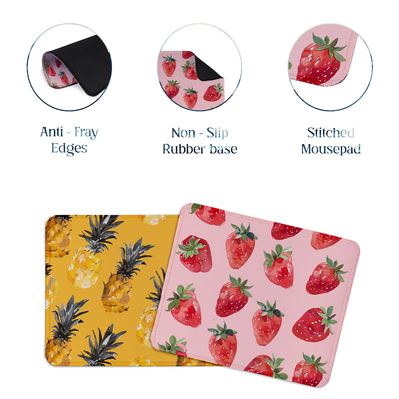 Tropical Fruit – Set of 2 Stitched Gaming Mouse Pads with Anti-Slip Rubber Base and Waterproof Surface