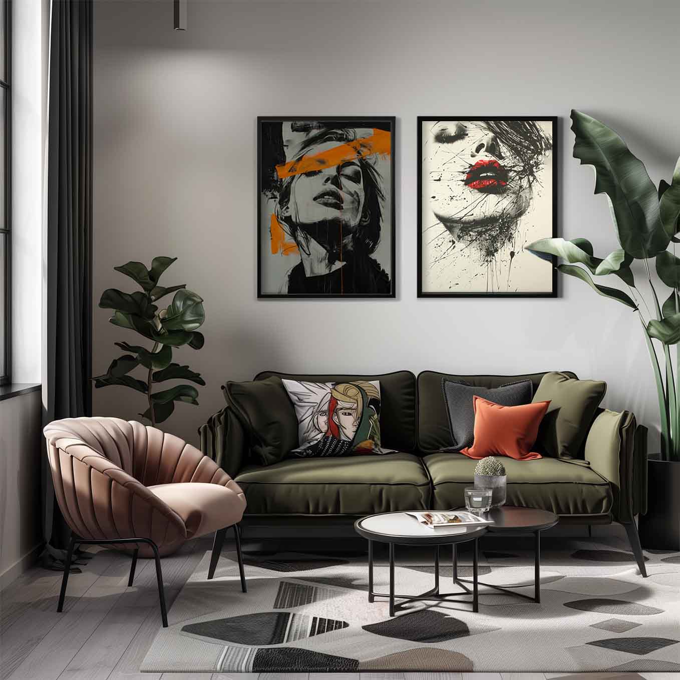 Edgy Portrait Expressionist Art - Set of 2 Black & White Prints | Bold Abstract Faces with Modern Brushstrokes