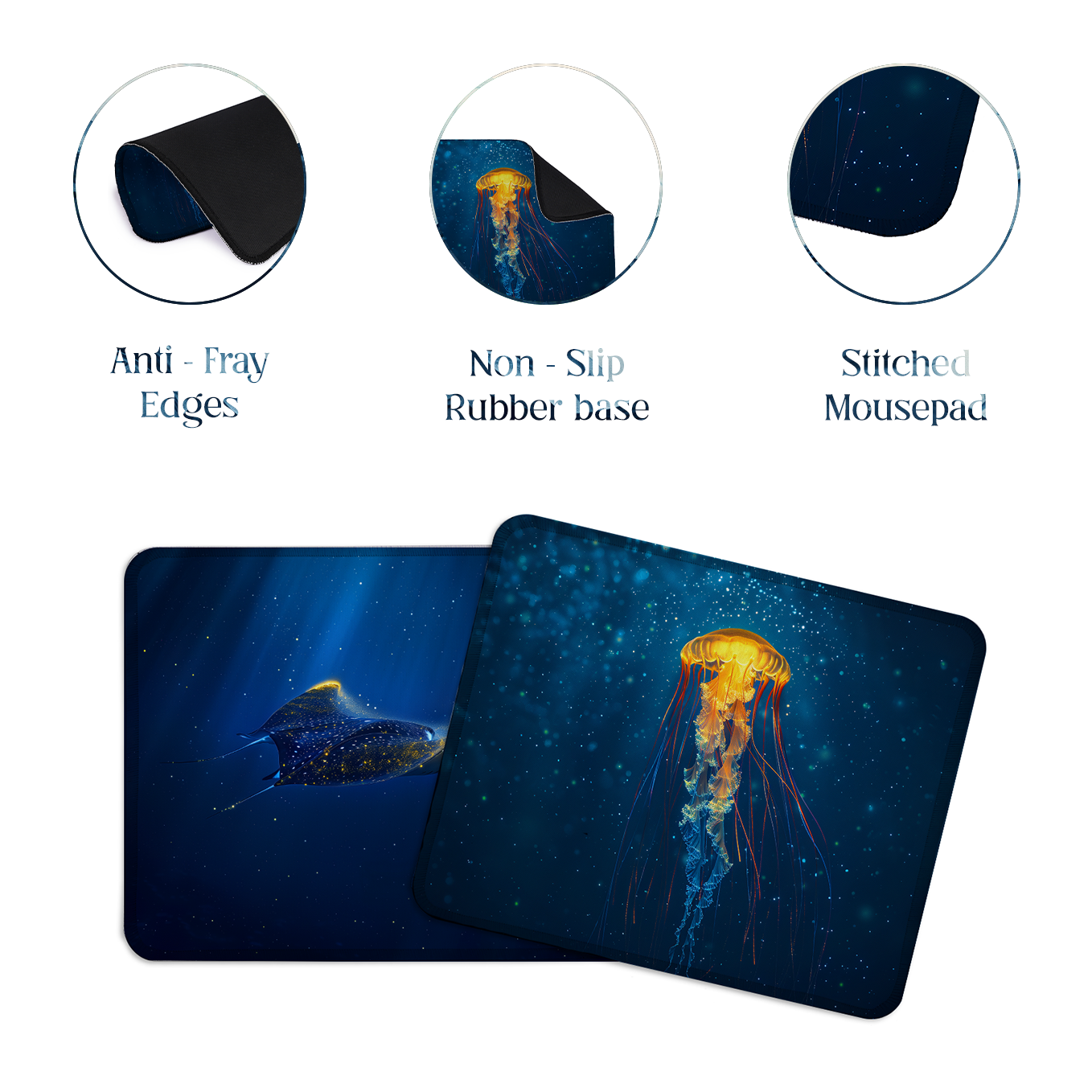 Deep Sea Wonders – Set of 2 Stitched Gaming Mouse Pads with Anti-Slip Rubber Base and Waterproof Surface
