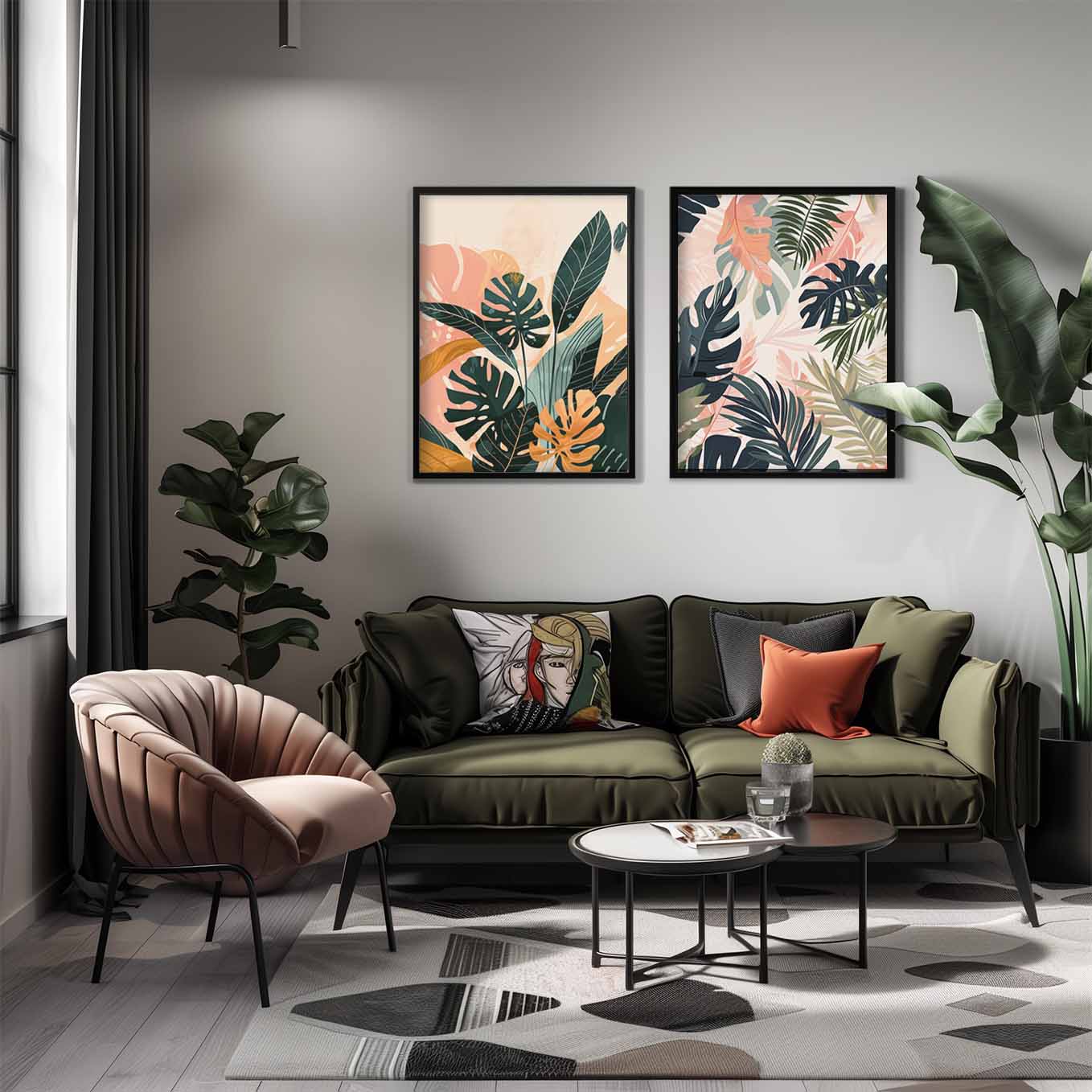 Monstera Haven Wall Art - Set of 2 Botanical Prints | Modern Nature-Inspired Decor for Living Room & Office