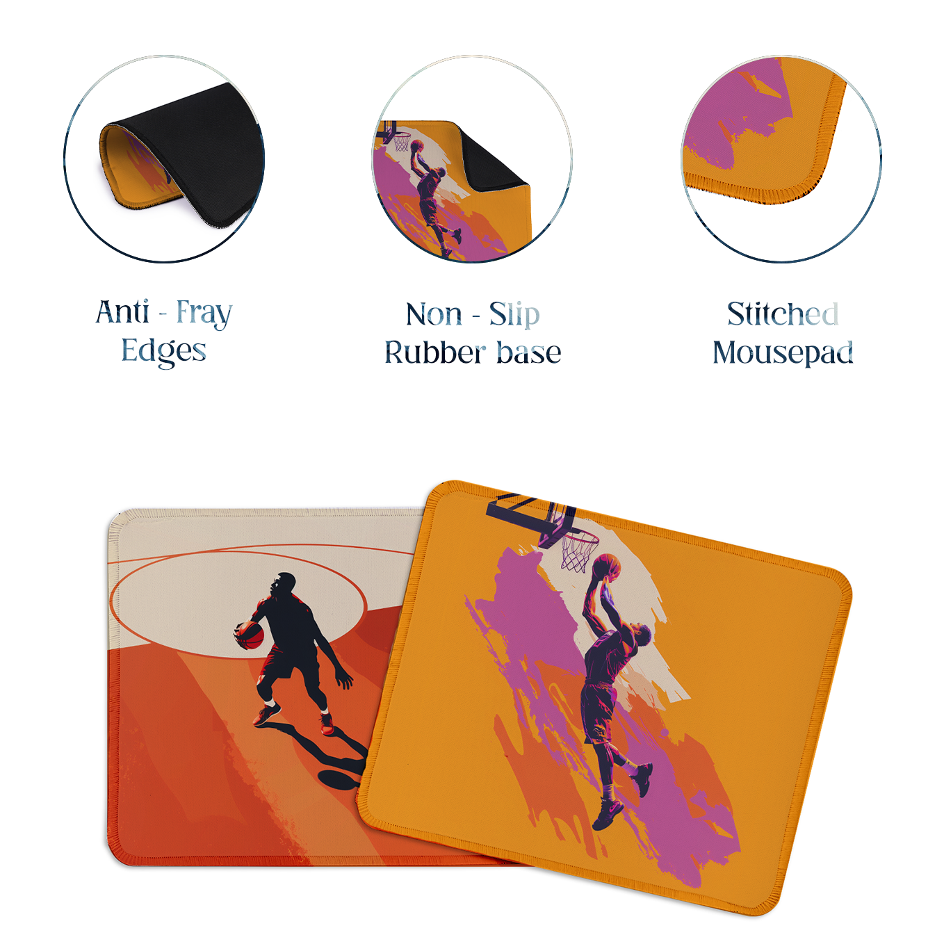 Streetball Hustle Art – Set of 2 Stitched Gaming Mouse Pads with Anti-Slip Rubber Base and Waterproof Surface