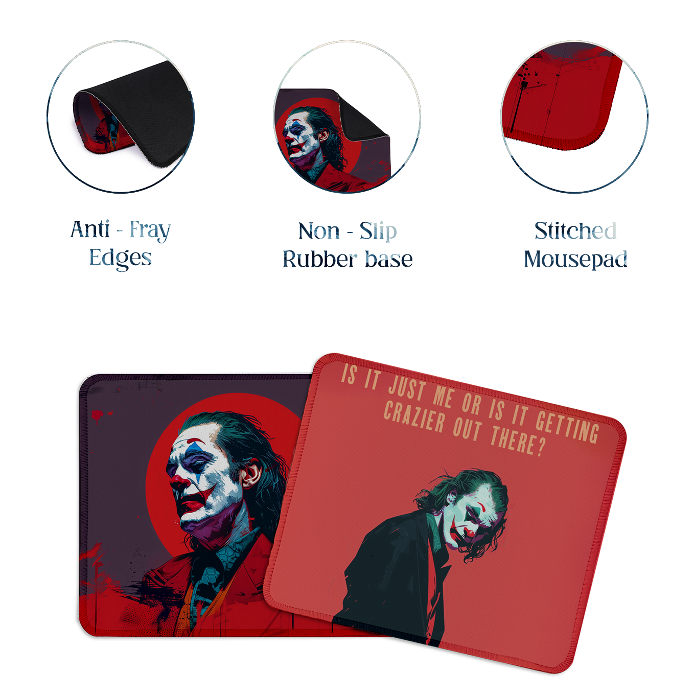 Joker Set of 2 Stitched Gaming Mouse Pads with Anti-Slip Rubber Base and Waterproof Surface