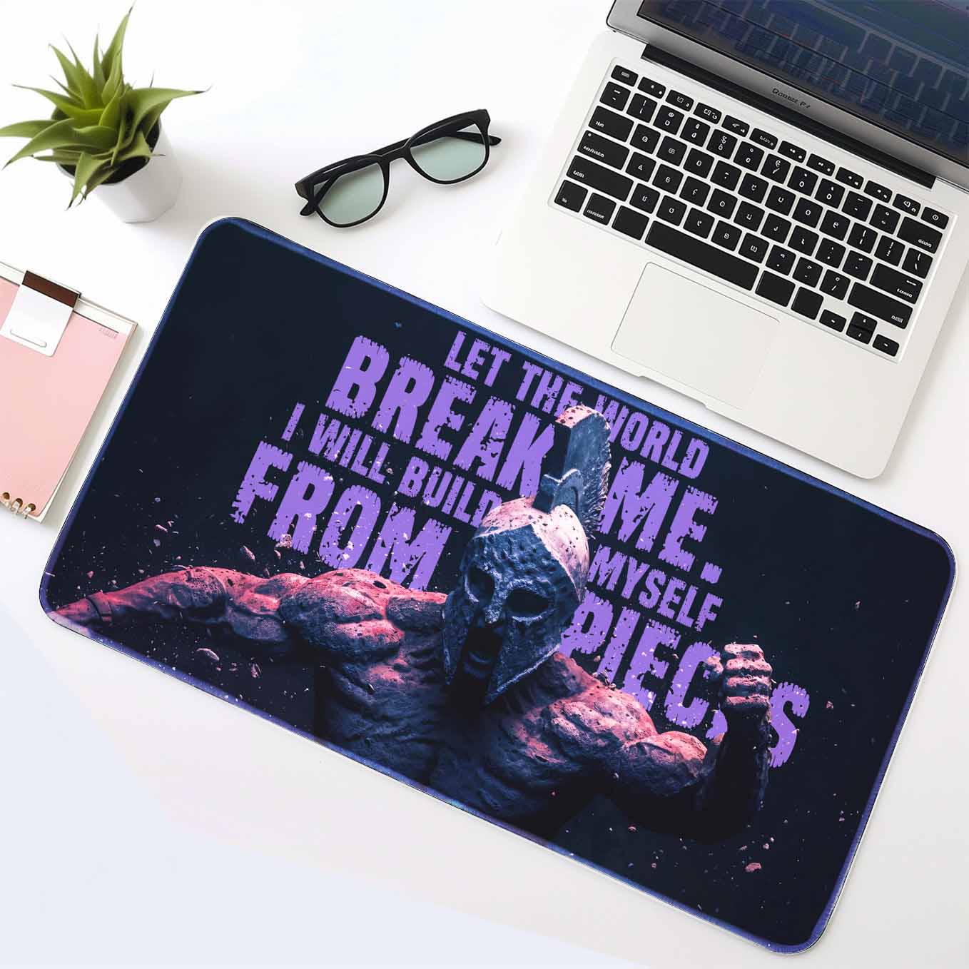 Break Me Gladiator Motivational Deskpad 23.6 x 11 Inches – Warrior Quote Spartan Office and Gaming Setup