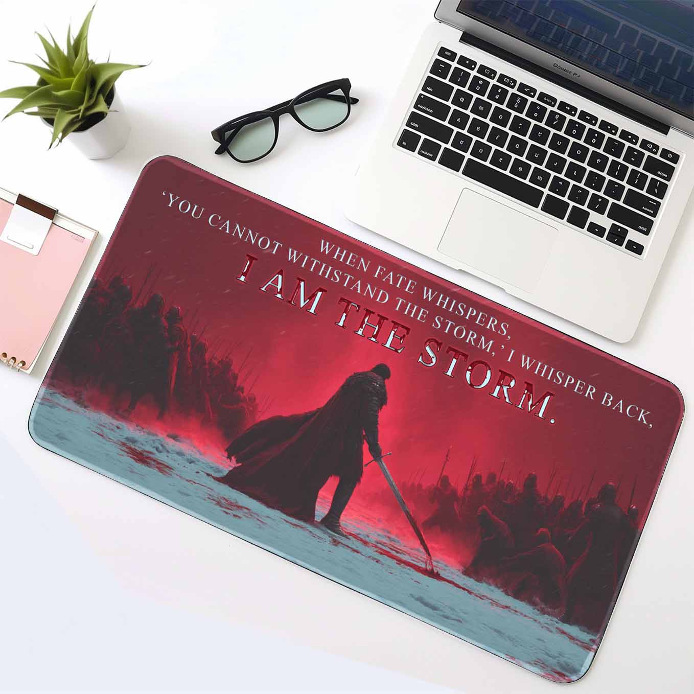 I Am the Storm Warrior Deskpad 23.6 x 11 Inches – Red Battle Design for Strength & Resilience Office and Gaming Setup