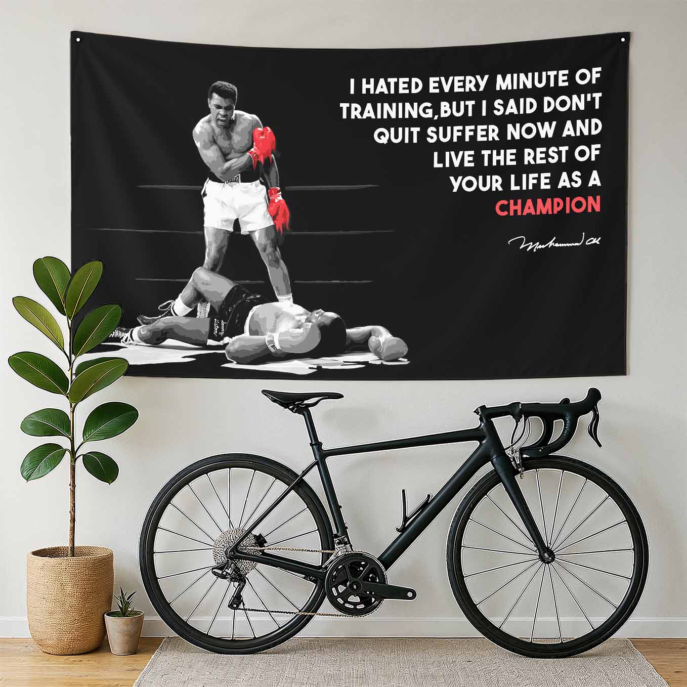 Muhammad Ali Motivational Tapestry - 73x43 Inches Inspirational Wall Hanging, Premium Polyester Fabric, Vivid Print, Machine Washable, Durable and Lightweight for Gym, Office, or Home Décor
