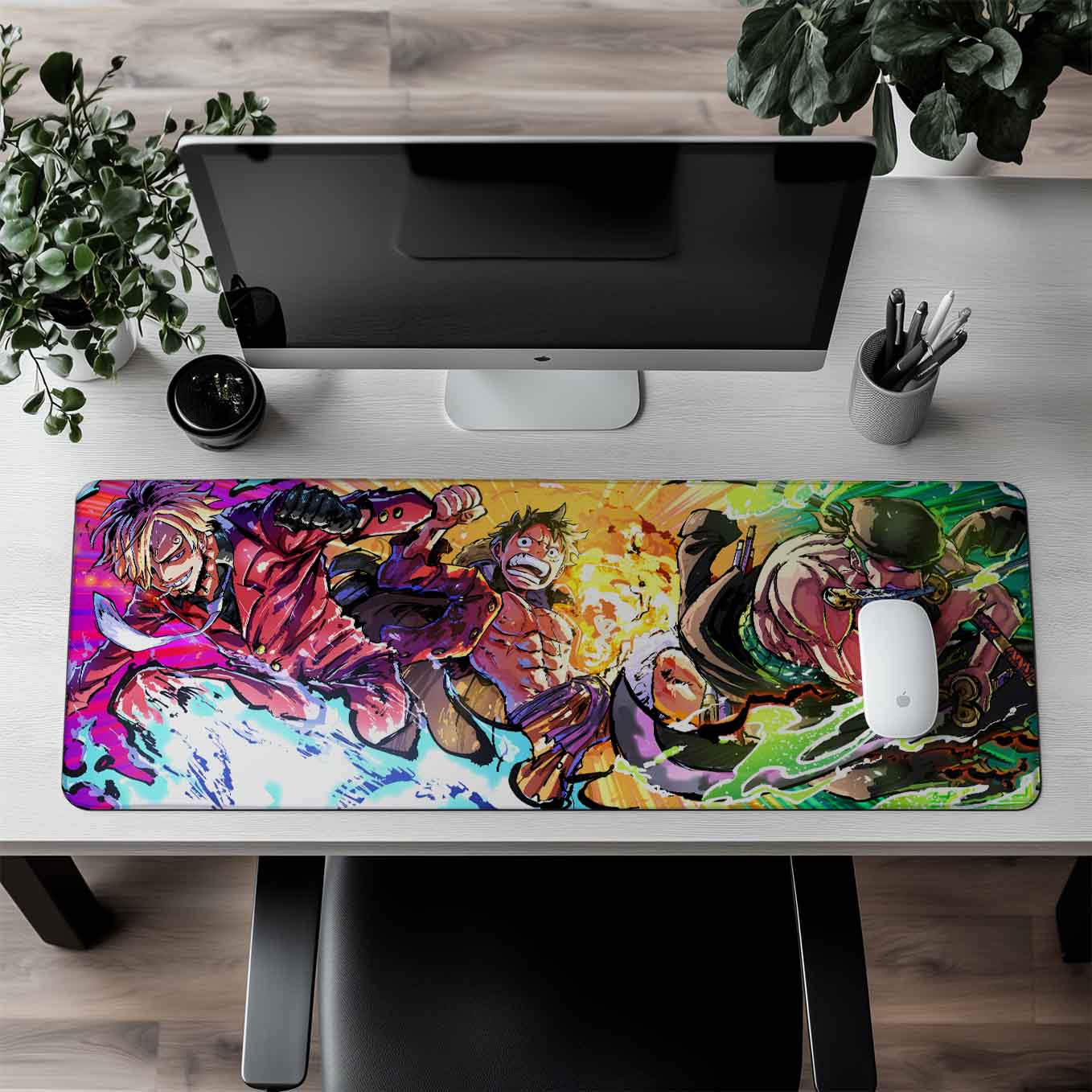 Luffy Zoro Sanji XXXL Deskpad – 36x14 Inches Extra Large Mouse Pad with Non-Slip Rubber base, Stitched Edges, Waterproof Surface – Ideal for Gaming and Office Desk (Copy) (Copy)