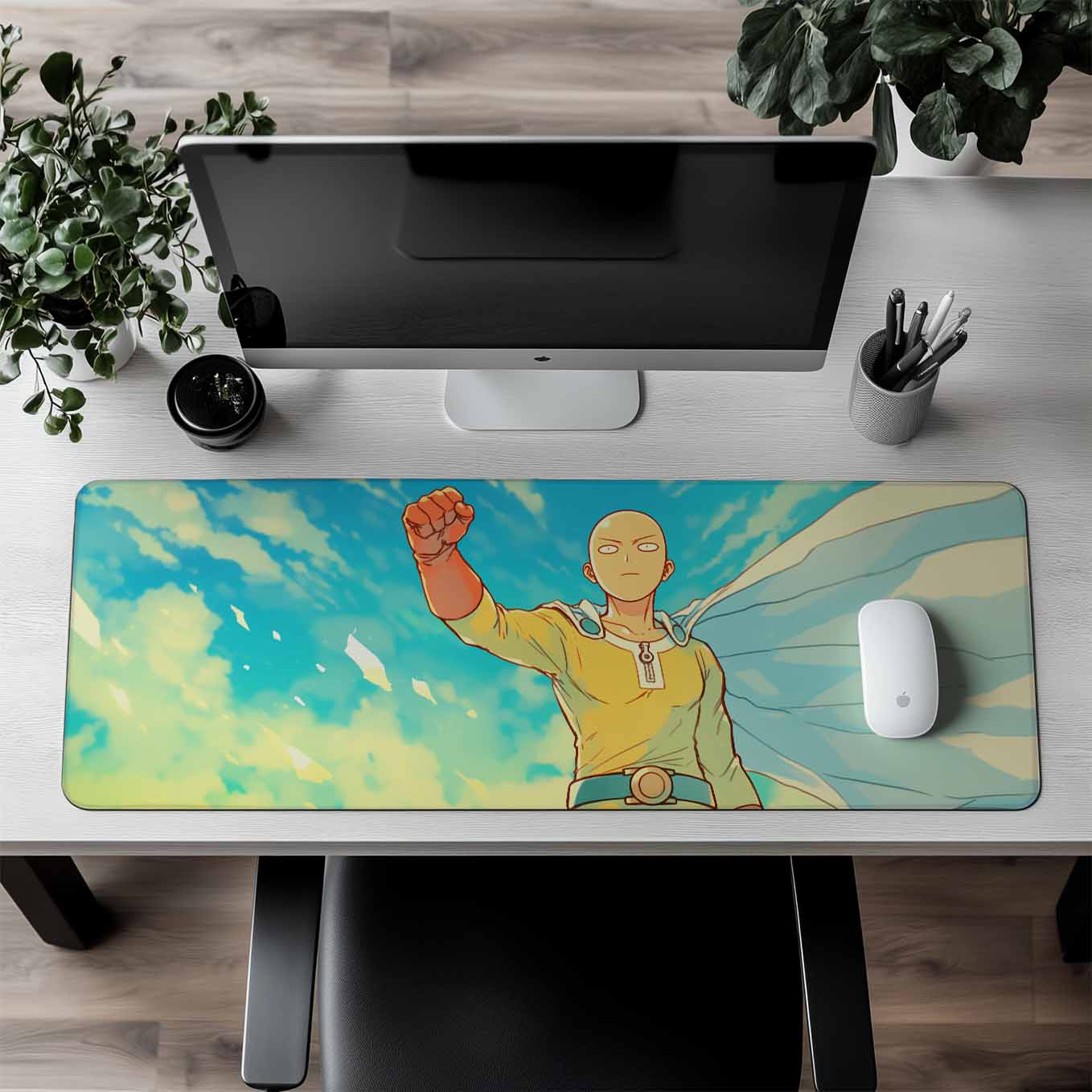 One Punch Man Saitama XXXL Deskpad – 36x14 Inches Extra Large Mouse Pad with Non-Slip Rubber base, Stitched Edges, Waterproof Surface – Ideal for Gaming and Office Desk