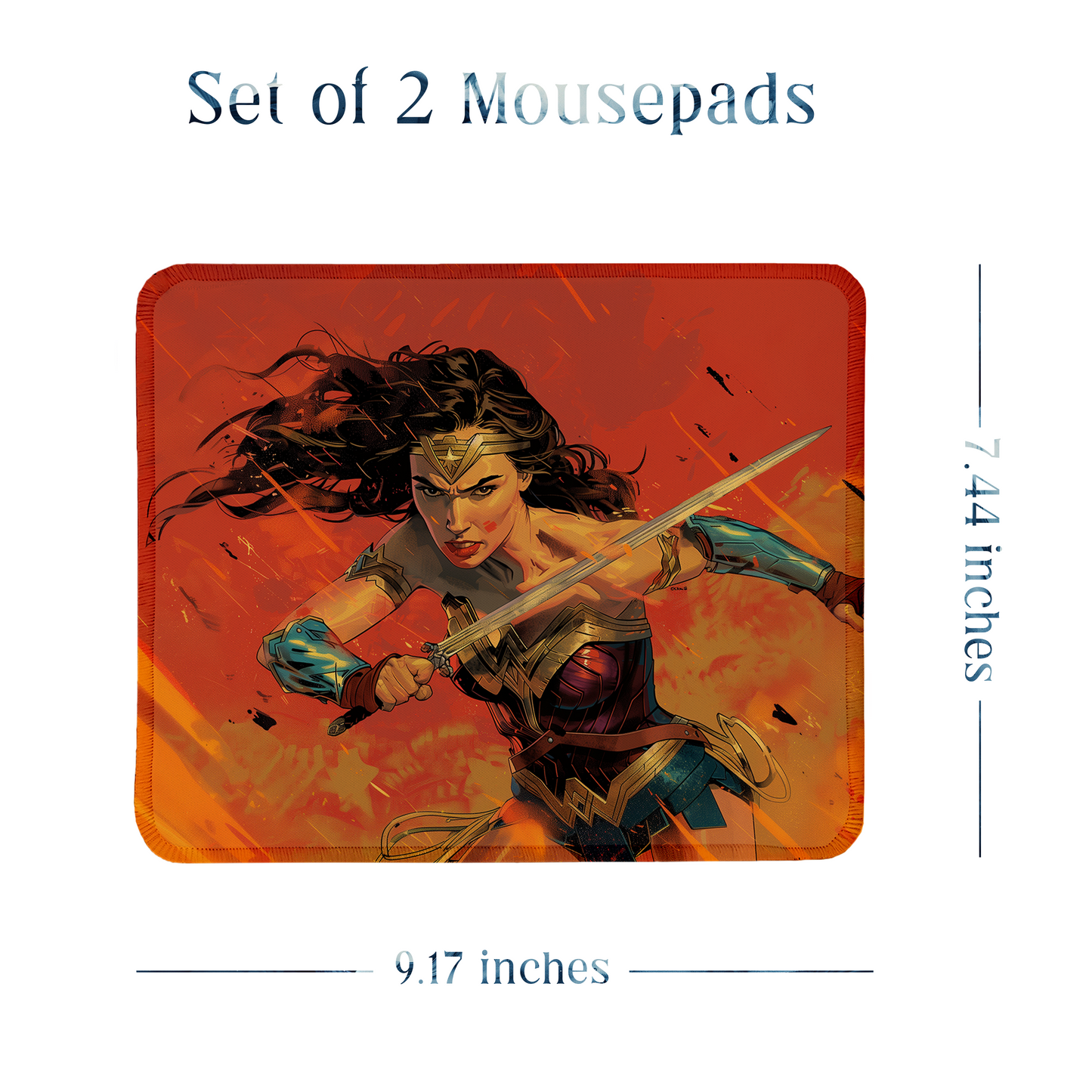Wonder Women Set of 2 Stitched Gaming Mouse Pads with Anti-Slip Rubber Base and Waterproof Surface