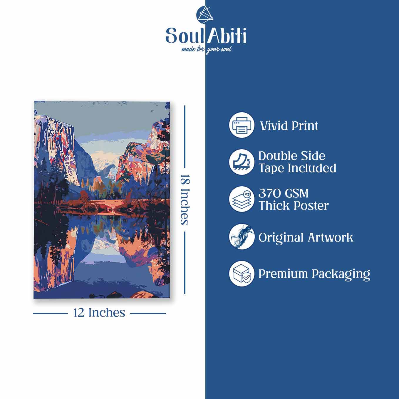 Yosemite Valley Landscape Poster - Nature Scenery 370 GSM with Double Side Tape Ready to Stick Wall Decor