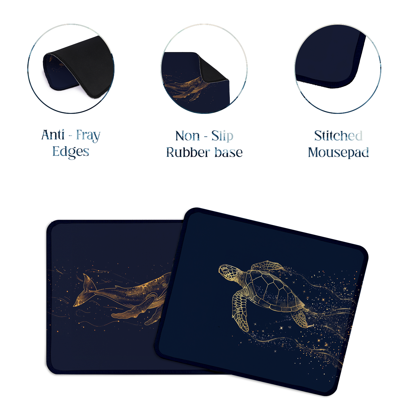 Golden Ocean Art – Set of 2 Stitched Gaming Mouse Pads with Anti-Slip Rubber Base and Waterproof Surface