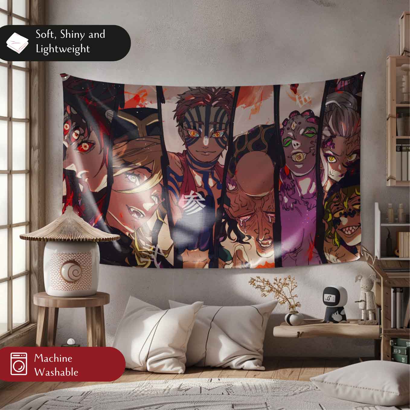Demon Slayer Kizuki upper moon Tapestry Wall Hanging – Vivid Straw hat pirates Tapestries for Bedroom Living Room (69x39 inch) Premium Polyester Fabric
