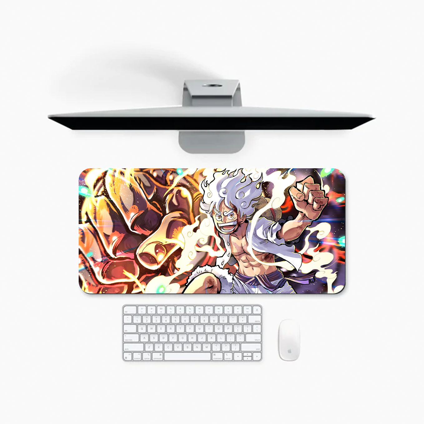 One Piece Luffy Gear 5 JoyBoy Mouse Pad - 23.6 x 11 Inches Desk Pad - Gaming and Workstation Mat for Sun God Nika Fans - Non-Slip Rubber Base - Smooth Surface for Precise Control