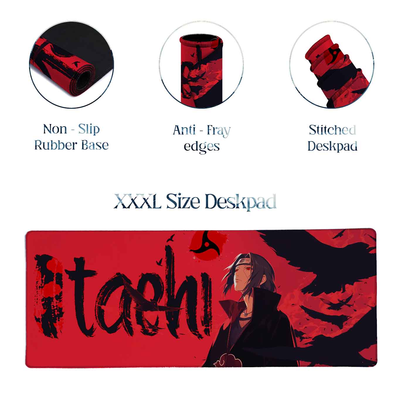 Itachi Anime XXXL Deskpad – 36x14 Inches Extra Large Mouse Pad with Non-Slip Rubber base, Stitched Edges, Waterproof Surface – Ideal for Gaming and Office Desk