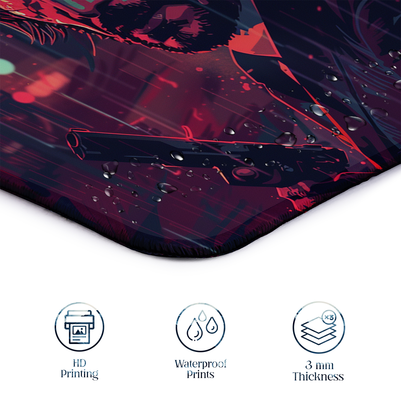John Wick Set of 2 Stitched Gaming Mouse Pads with Anti-Slip Rubber Base and Waterproof Surface