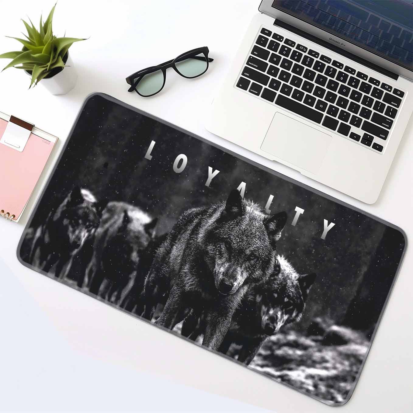Loyalty Motivational Wolf Deskpad 23x11 Inches – Bold Black Animal Art for Office and Gaming Setup