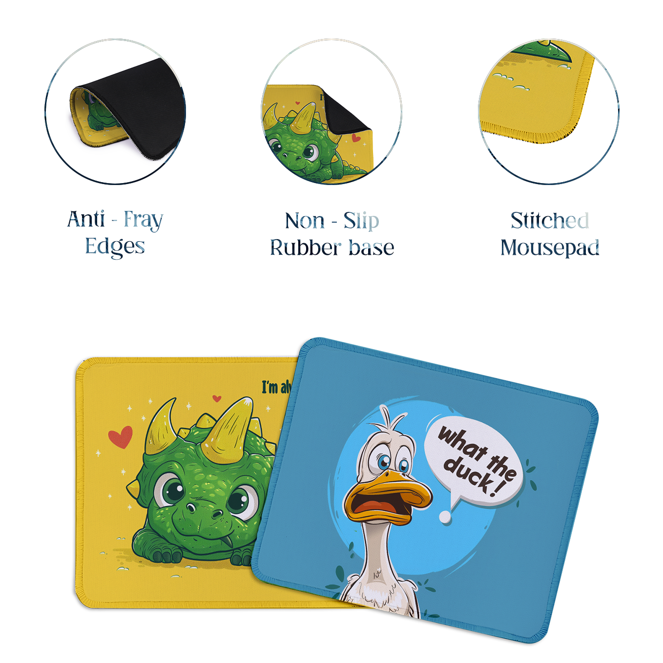 Sarcastic Cartoons – Set of 2 Stitched Gaming Mouse Pads with Anti-Slip Rubber Base and Waterproof Surface