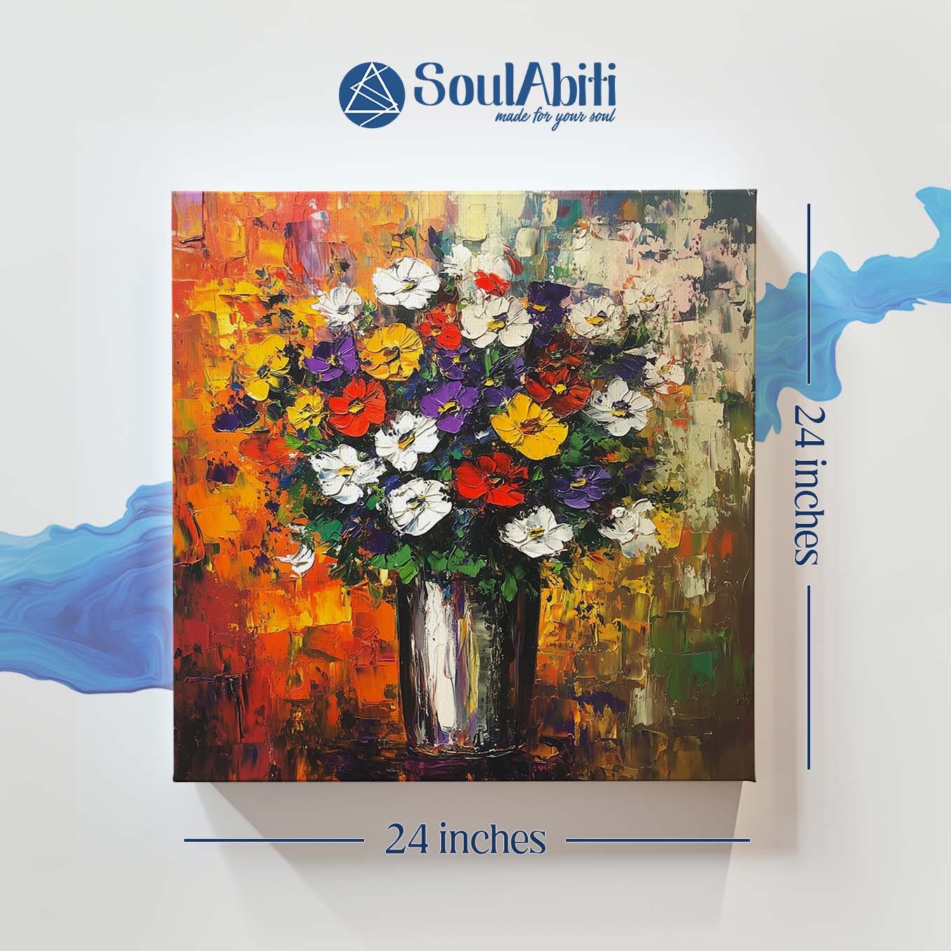 Flower Bouquet Abstract Painting Wall Art - 24x24 inches Stretched Canvas print for Home Office