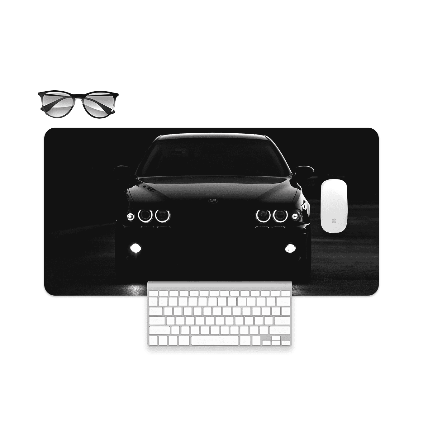 Minimalist BMW Nightlight Artwork Mouse Pad - 23.6 x 11 Inches Desk Pad - Gaming and Workstation Mat for Car Enthusiasts - Non-Slip Rubber Base - Smooth Surface for Precise Control