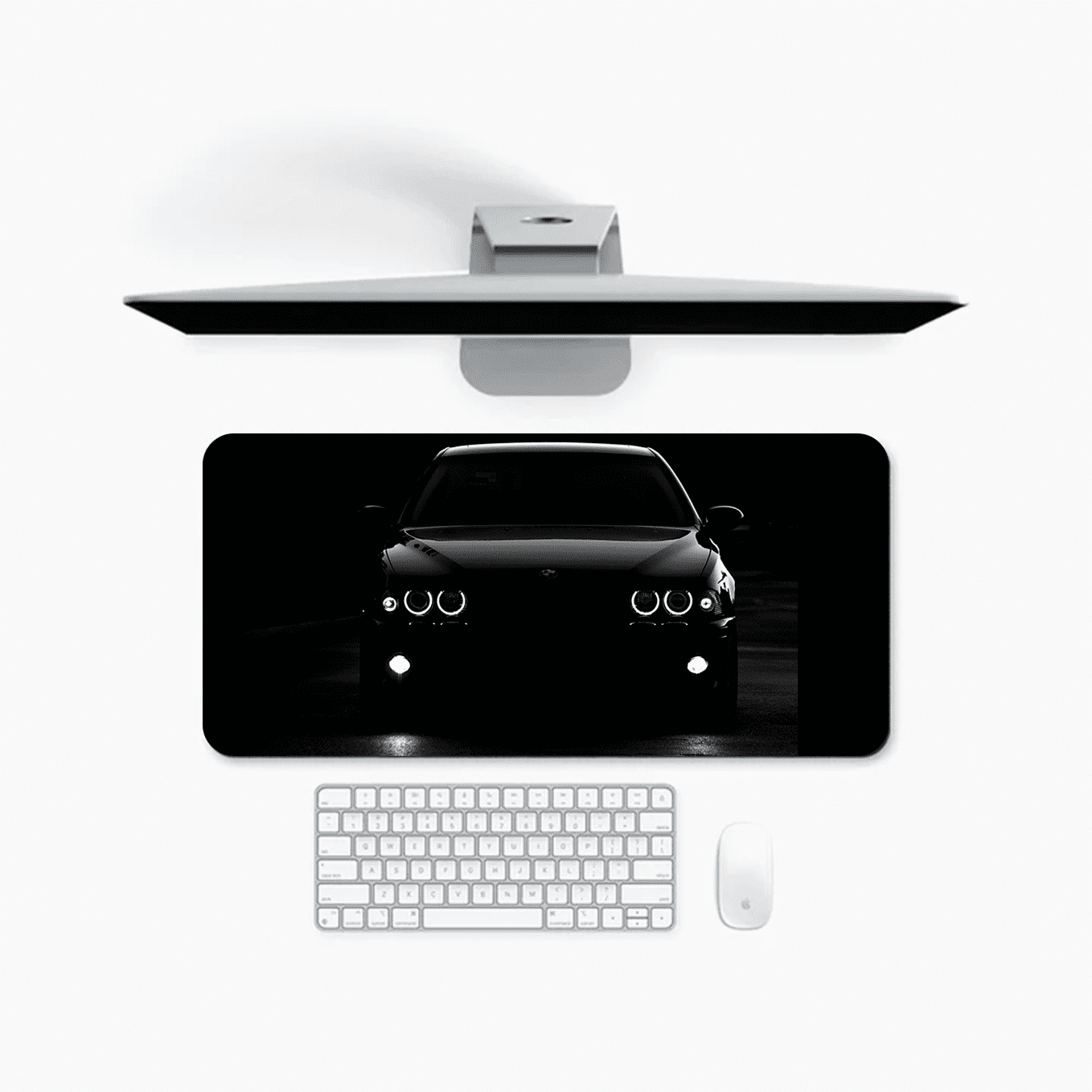 Minimalist BMW Nightlight Artwork Mouse Pad - 23.6 x 11 Inches Desk Pad - Gaming and Workstation Mat for Car Enthusiasts - Non-Slip Rubber Base - Smooth Surface for Precise Control