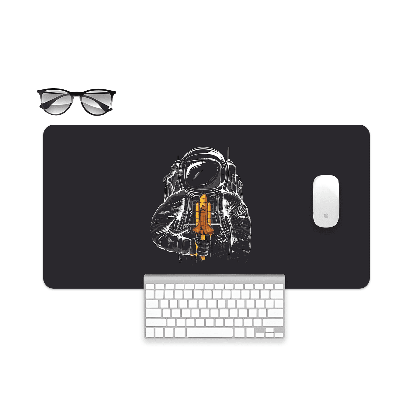 Minimal Astronaut Rocket Ship Art Mouse Pad - 23.6 x 11 Inch Desk Pad - Gaming and Workstation Mat for Illustration Artwork Fans - Non-Slip Rubber Base - Smooth Surface for Precise Control