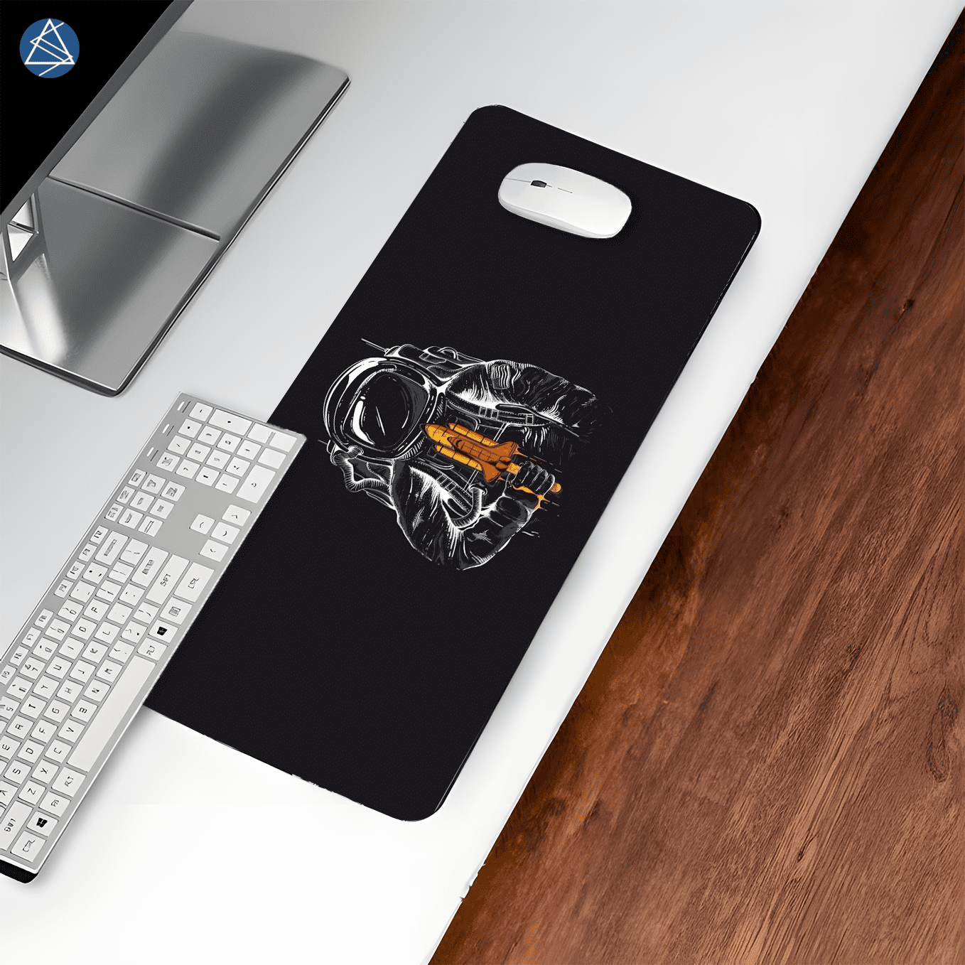Minimal Astronaut Rocket Ship Art Mouse Pad - 23.6 x 11 Inch Desk Pad - Gaming and Workstation Mat for Illustration Artwork Fans - Non-Slip Rubber Base - Smooth Surface for Precise Control