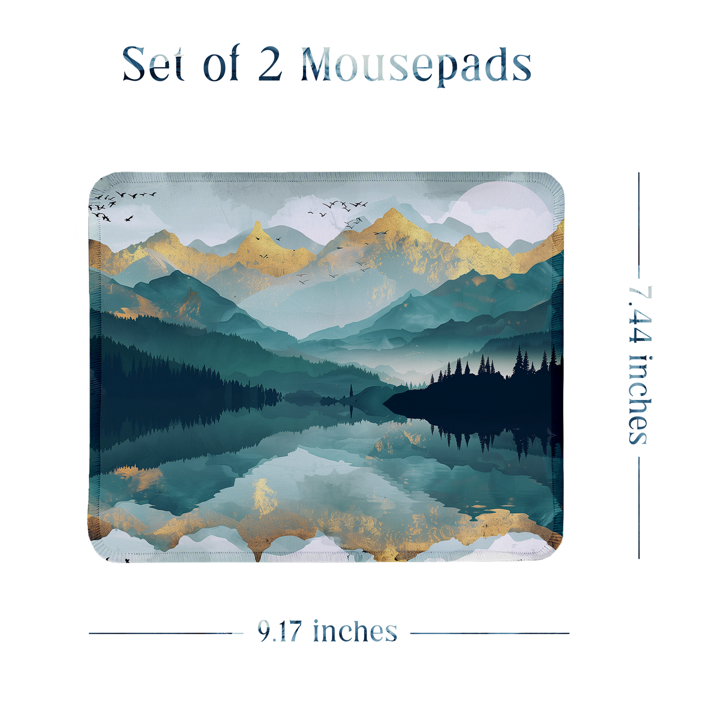 Mystic Mountain Watercolor Art – Set of 2 Stitched Gaming Mouse Pads with Anti-Slip Rubber Base and Waterproof Surface