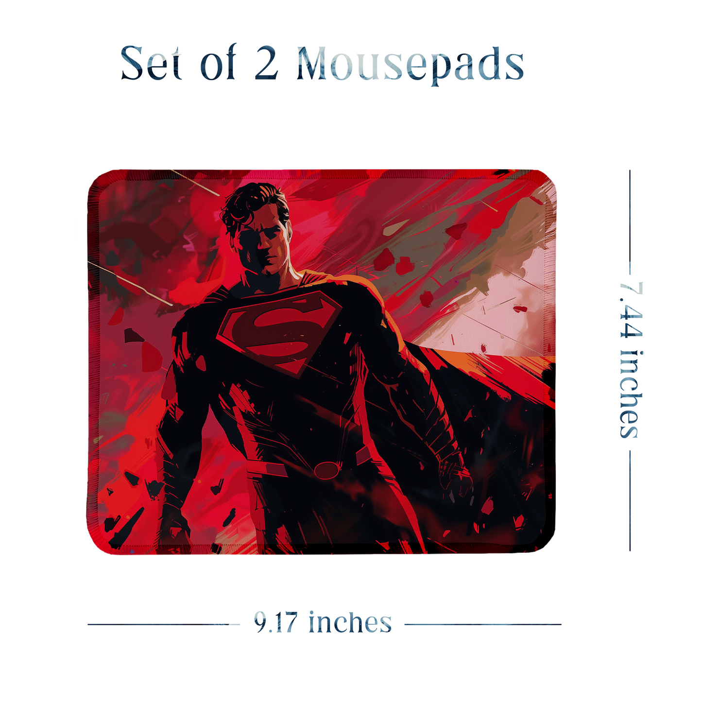 Superman Set of 2 Stitched Gaming Mouse Pads with Anti-Slip Rubber Base and Waterproof Surface