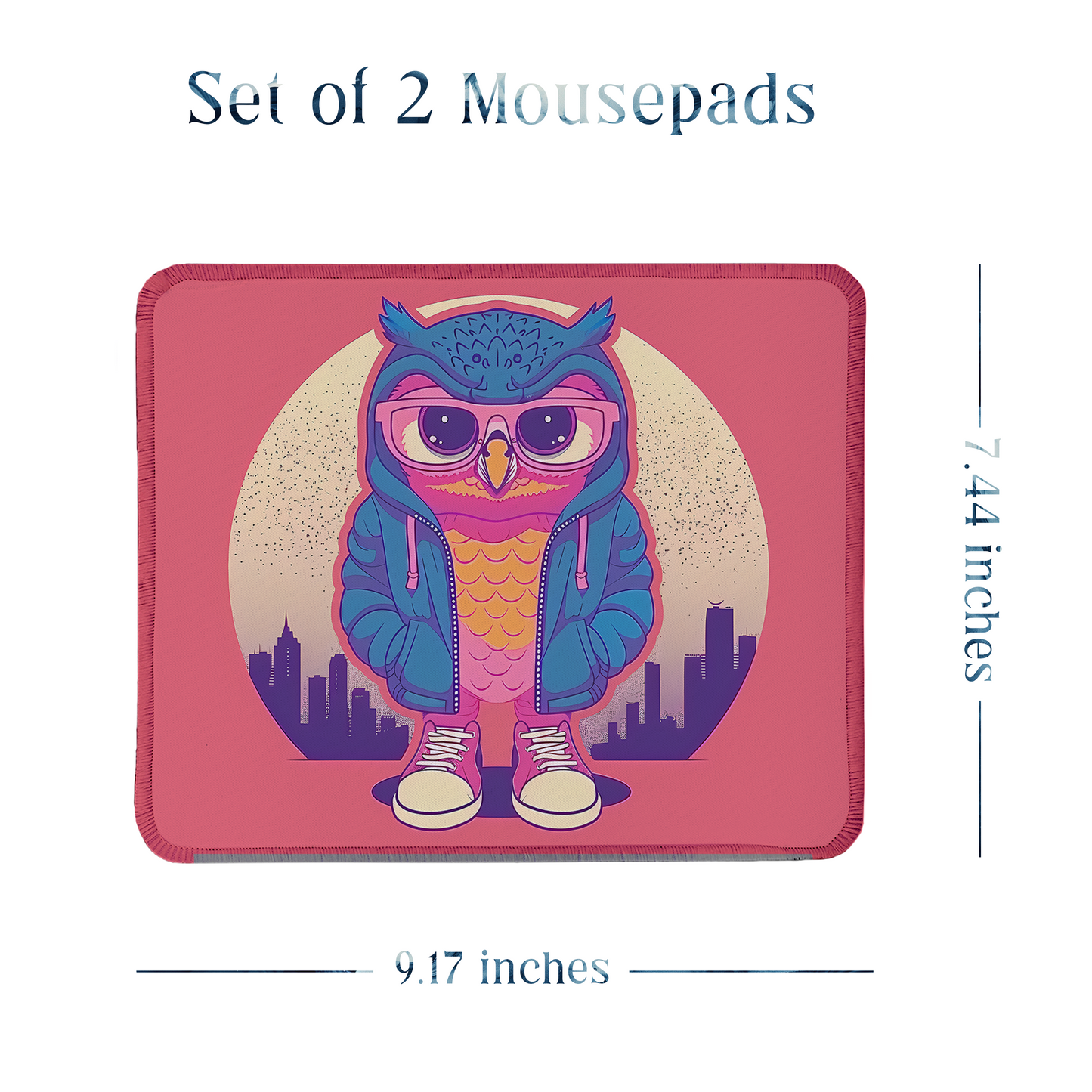 Cute Owls – Set of 2 Stitched Anime Theme Gaming Mouse Pads with Anti-Slip Rubber Base and Waterproof Surface