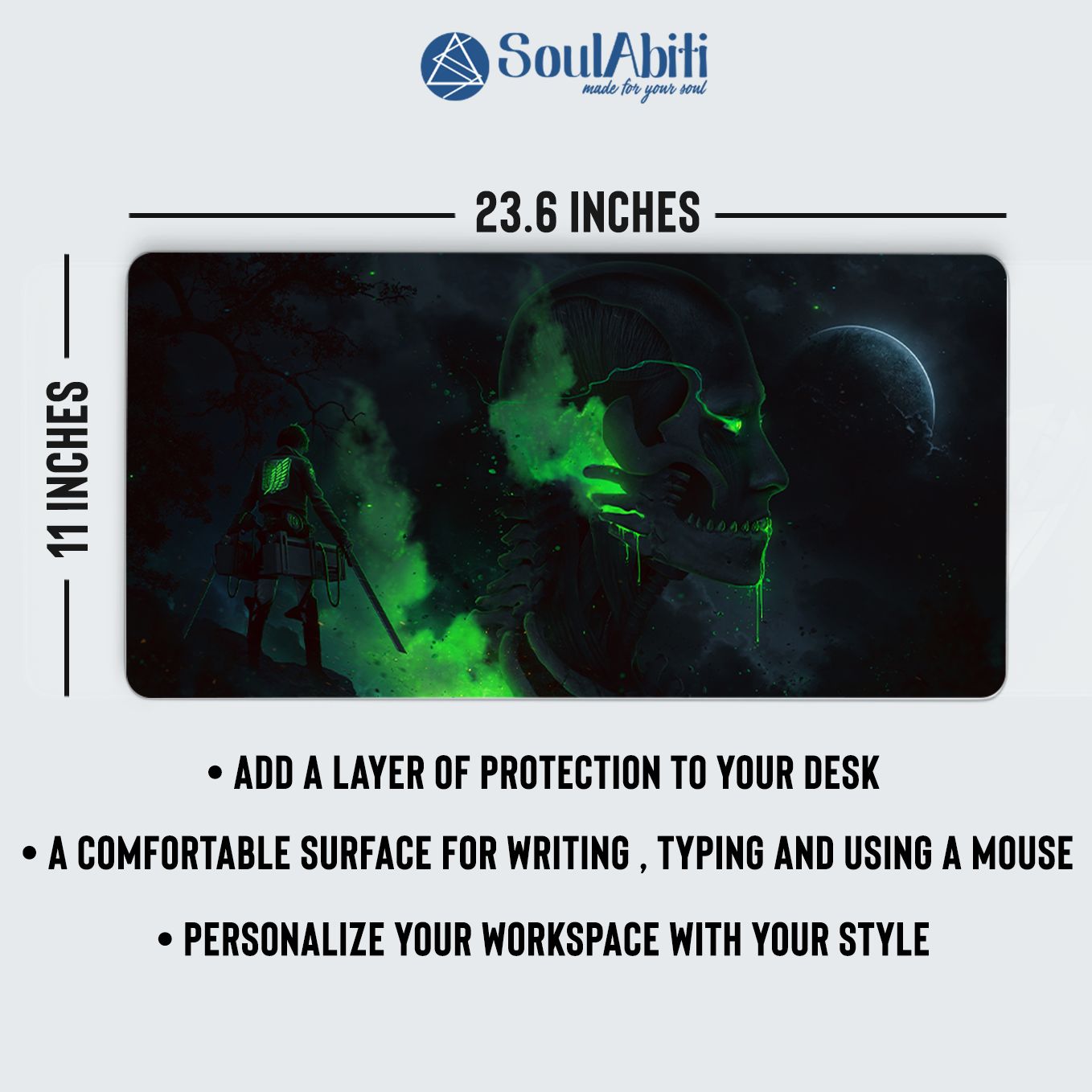 Attack on Titan Mouse Pad - 23.6 x 11 Inches Desk Pad - Gaming and Workstation Mat - Non-Slip Rubber Base - Smooth Surface for Precise Control