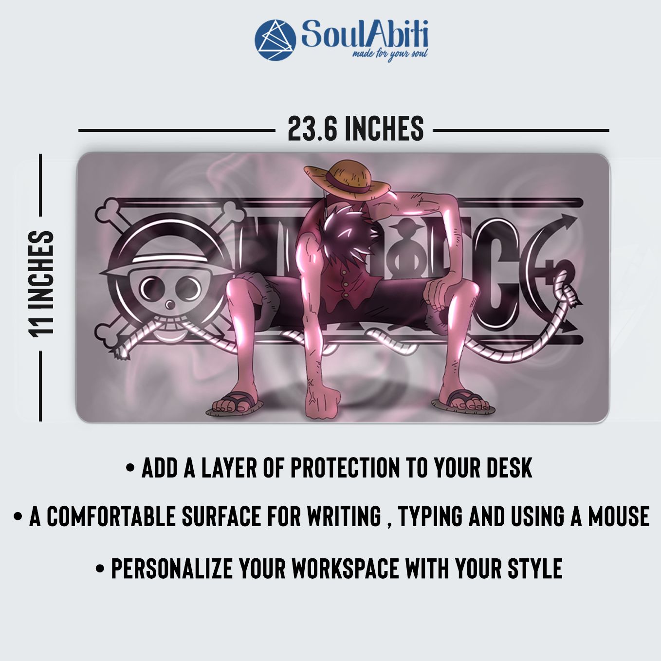 One Piece Luffy Gear 2 Mouse Pad - 23.6 x 11 Inches Desk Pad - Gaming Workstation Mat for Rubber Jet Spear Fans - Non-Slip Rubber Base - Smooth Surface for Precise Control