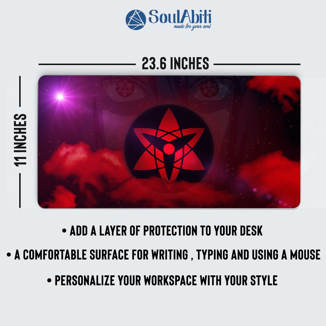 Naruto Sasuke Uchiha Mouse Pad - 23.6 x 11 Inches Desk Pad - Gaming and Workstation Mat for Eternal Sharingan Fans - Non-Slip Rubber Base - Smooth Surface for Precise Control