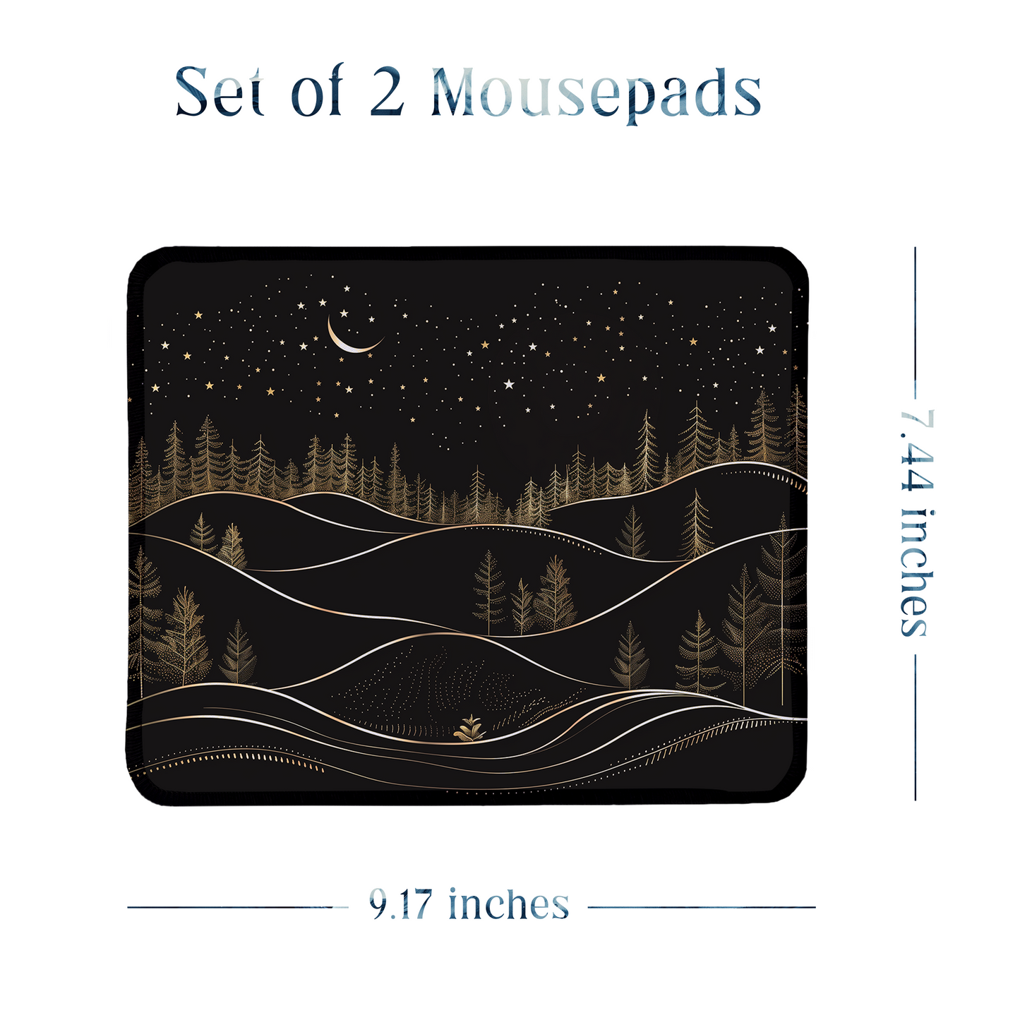 Night Sky and Mountain Line Art – Set of 2 Stitched Gaming Mouse Pads with Anti-Slip Rubber Base and Waterproof Surface