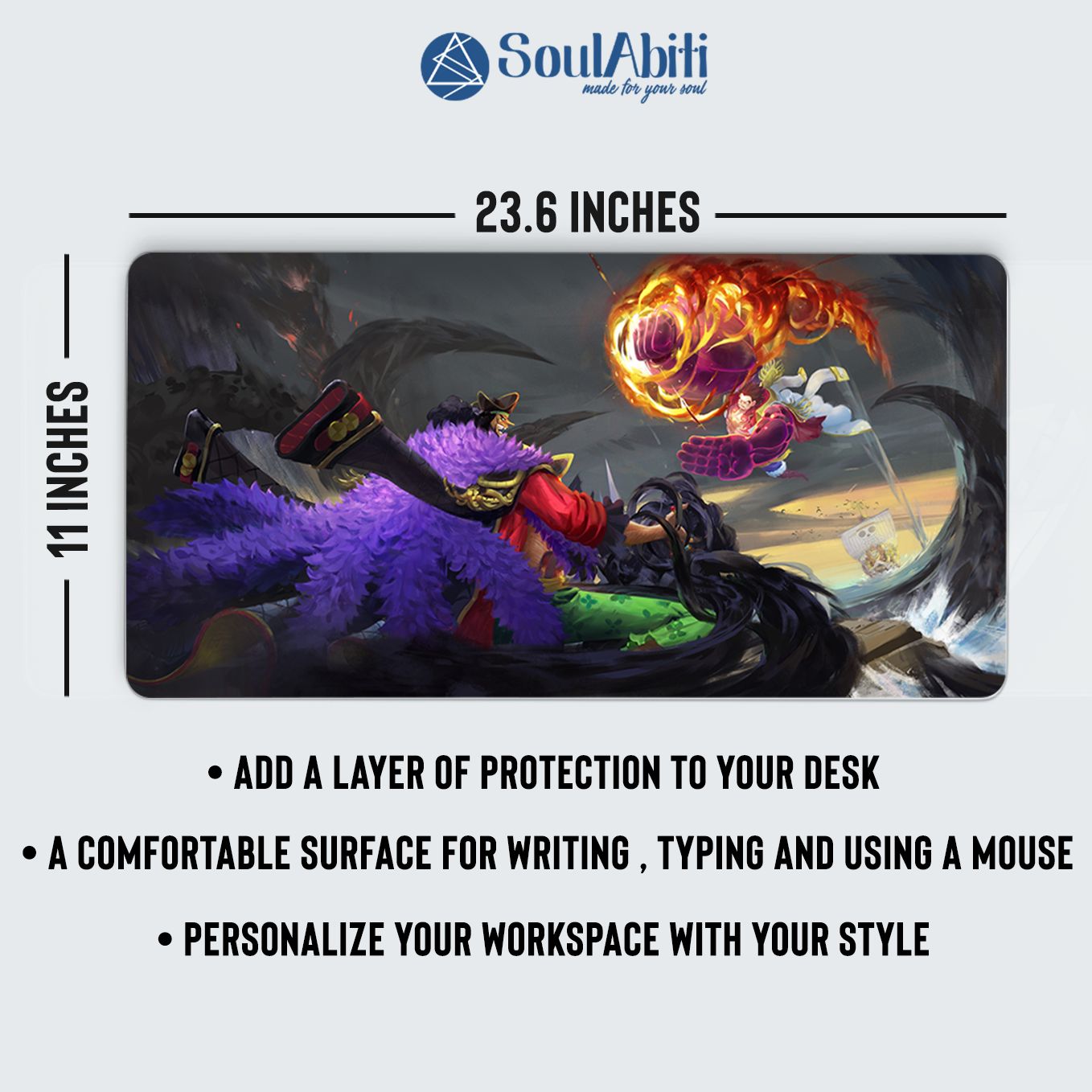 One Piece Blackbeard vs Luffy Mouse Pad - 23.6 x 11 Inches Desk Pad - Gaming Workstation Mat - Non-Slip Rubber Base - Smooth Surface for Precise Control