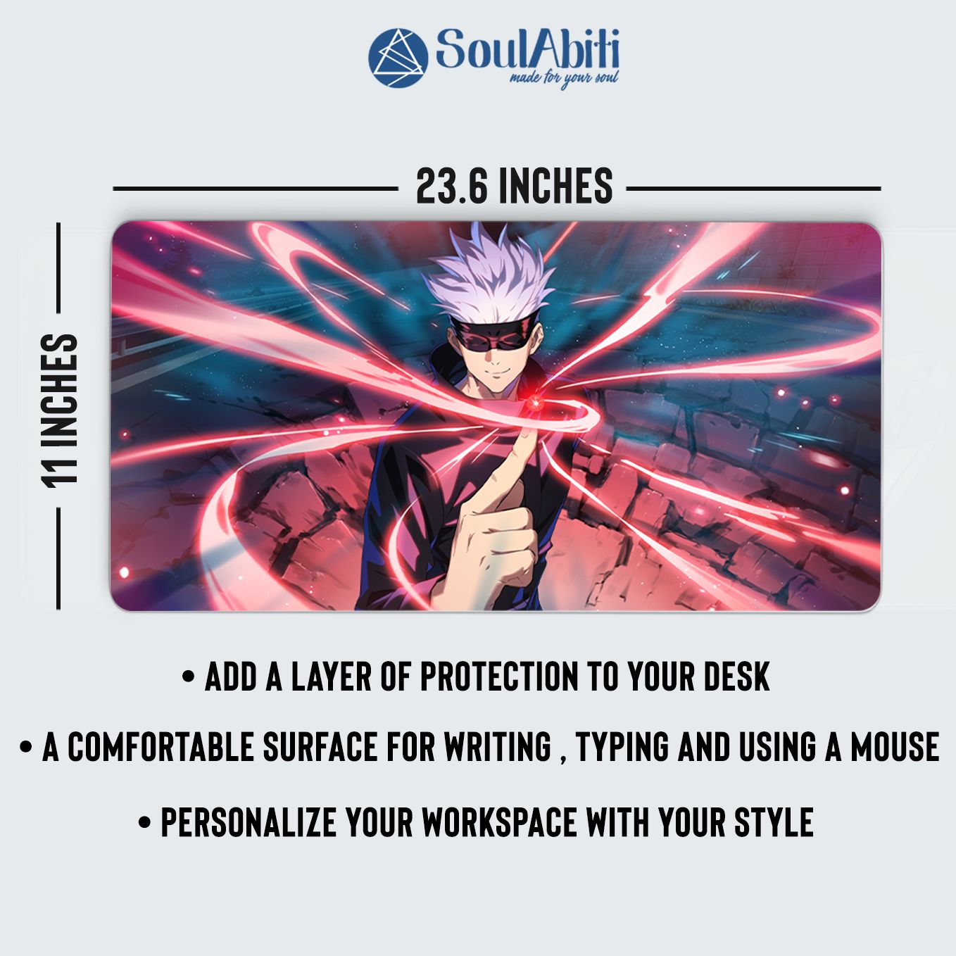 Jujutsu Kaisen Gojo Satoru Mouse Pad 23.6x11 inches Large Desk Pad - Gaming and Workstation Mat for Jujutsu Kaisen Fans - Non-Slip Rubber Base - Smooth Surface for Precise Control