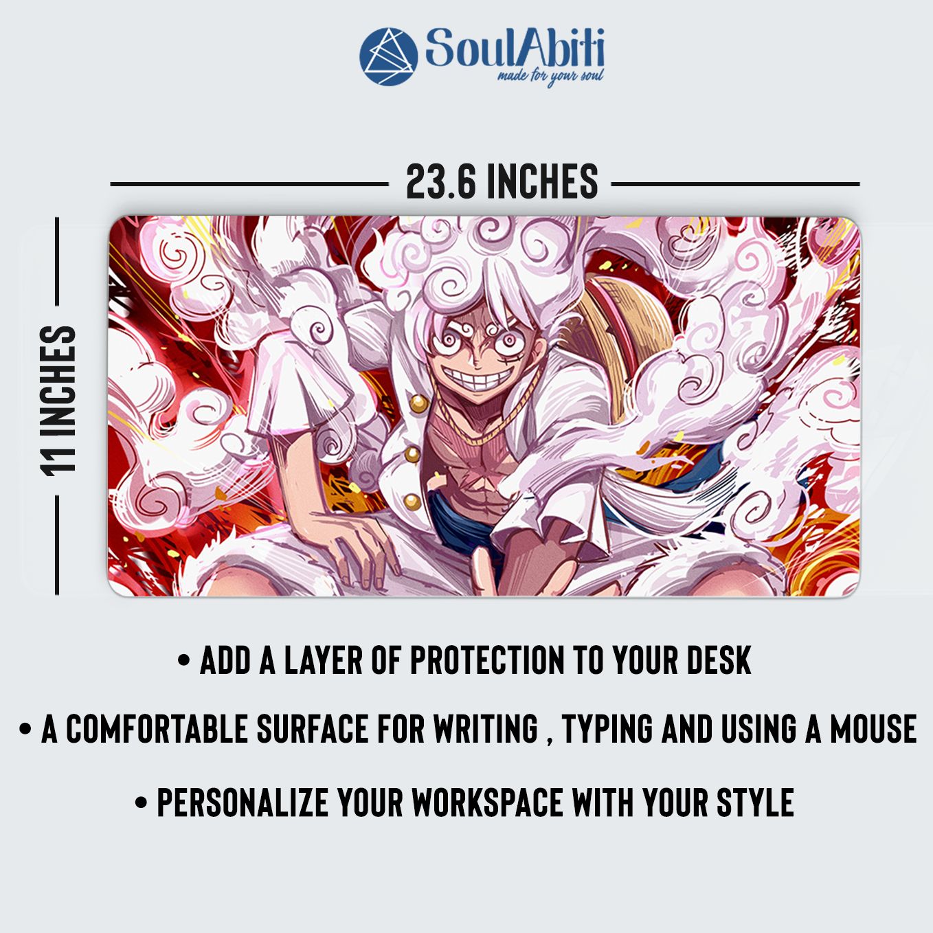 One Piece Mouse Pad - 23.6 x 11 Inches Desk Pad - Gaming and Workstation Mat for Monkey D. Luffy Gear 5 Fans - Non-Slip Rubber Base - Smooth Surface for Precise Control