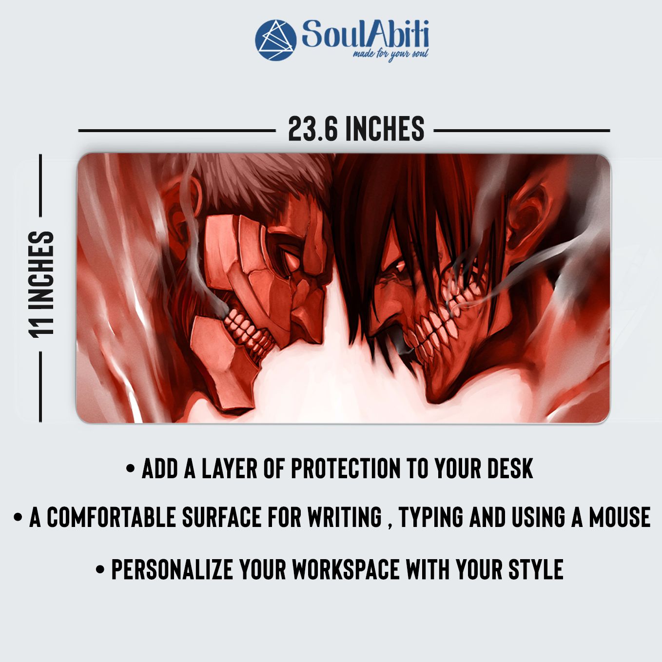 Attack on Titan Mouse Pad - 23.6 x 11 Inches Desk Pad - Gaming and Workstation Mat for Attack Titan vs Armor Titan Fans - Non-Slip Rubber Base - Smooth Surface for Precise Control
