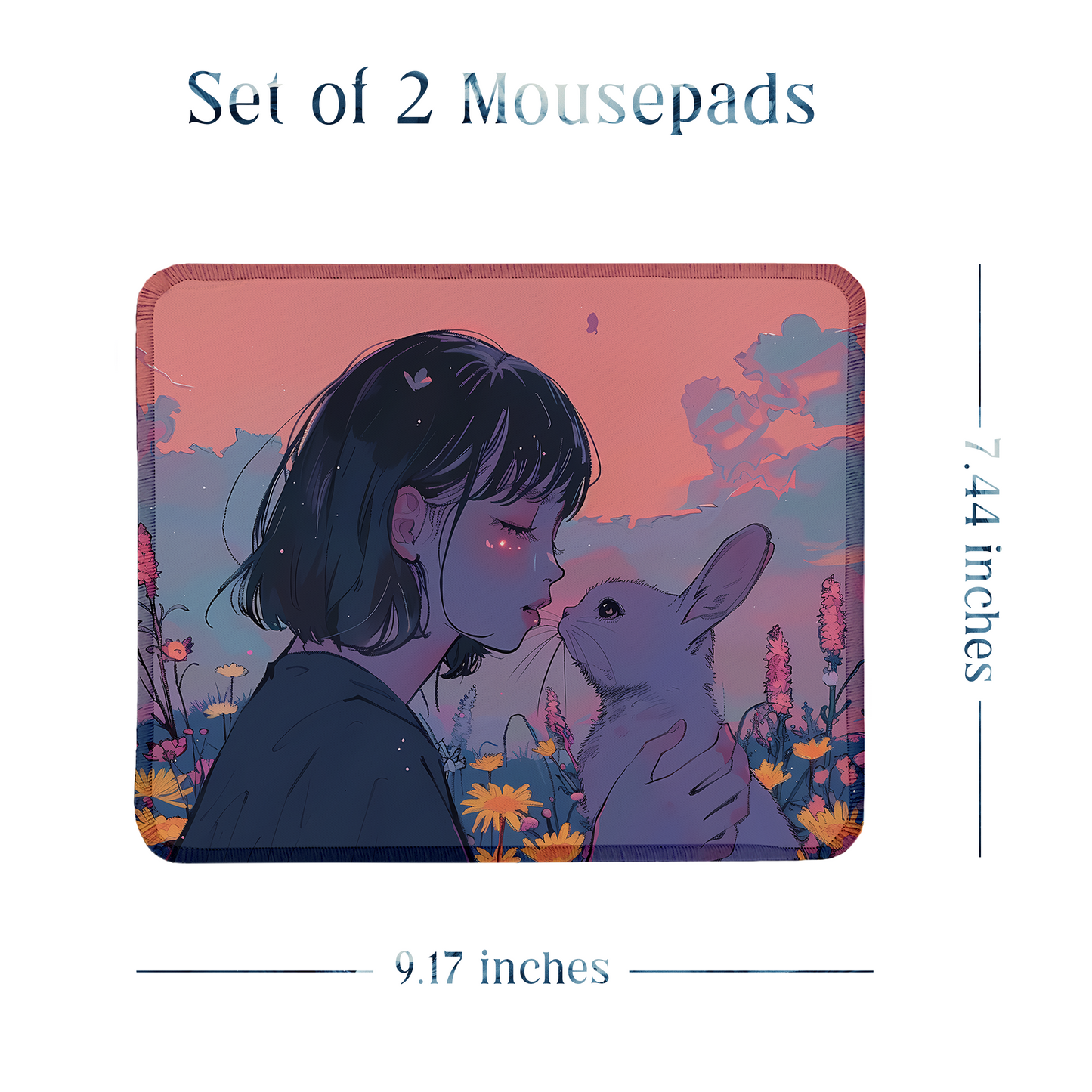 Soft Whispers – Set of 2 Stitched Anime Theme Gaming Mouse Pads with Anti-Slip Rubber Base and Waterproof Surface