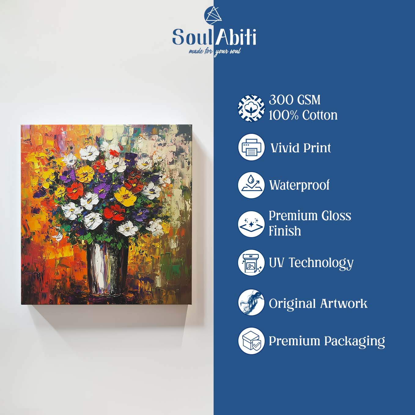 Flower Bouquet Abstract Painting Wall Art - 24x24 inches Stretched Canvas print for Home Office