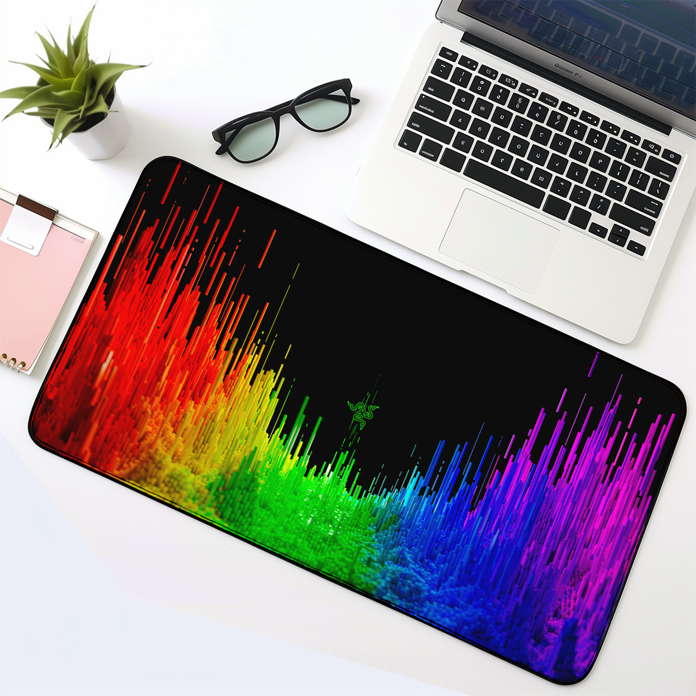 Rainbow Spectrum Textured Art Mouse Pad - 23.6 x 11 Inches Desk Pad - Gaming and Workstation Mat for Abstract Art Fans - Non-Slip Rubber Base - Smooth Surface for Precise Control