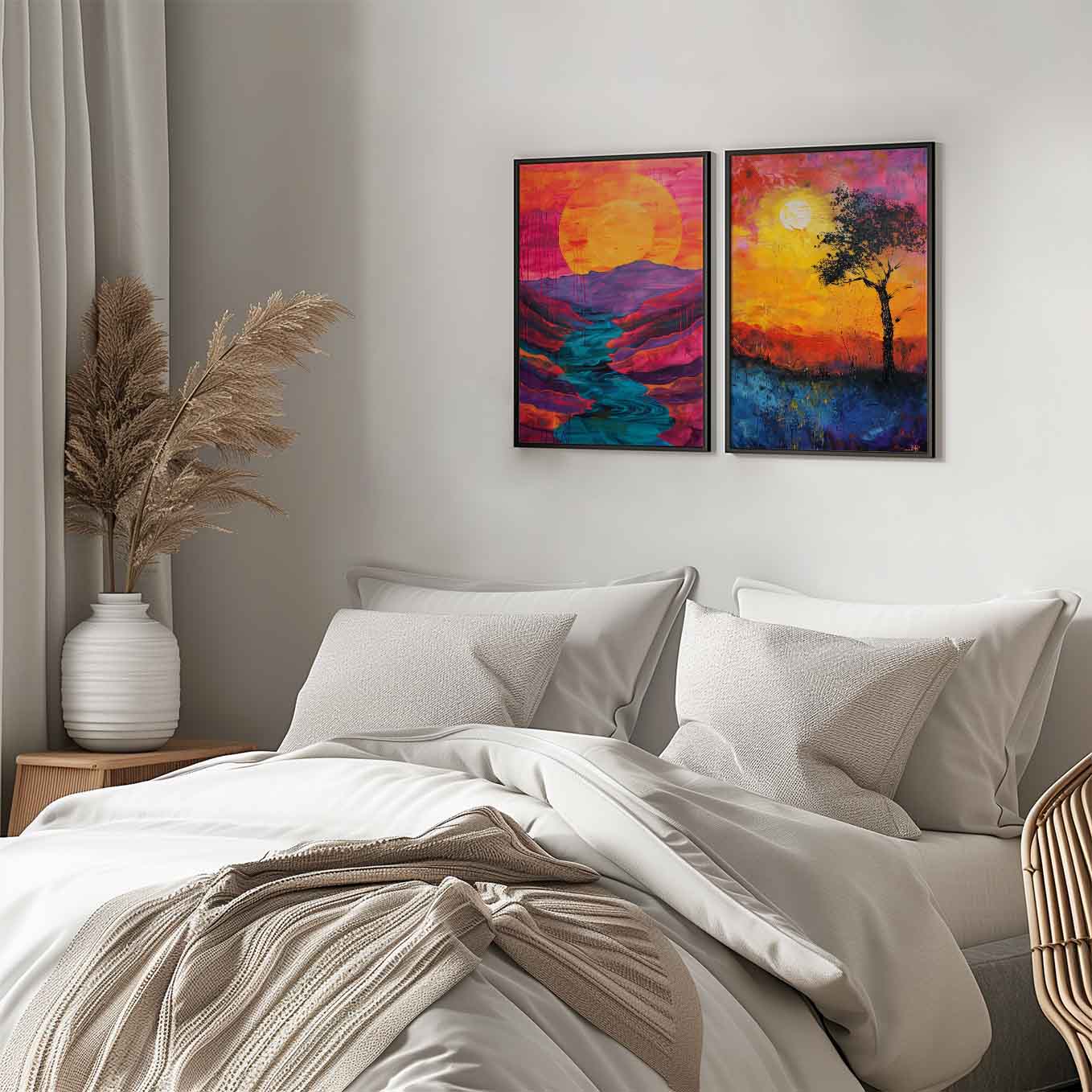 Sunset Bliss Abstract Landscape Prints - Set of 2 Framed Art | Bold & Colorful Nature-Inspired Decor