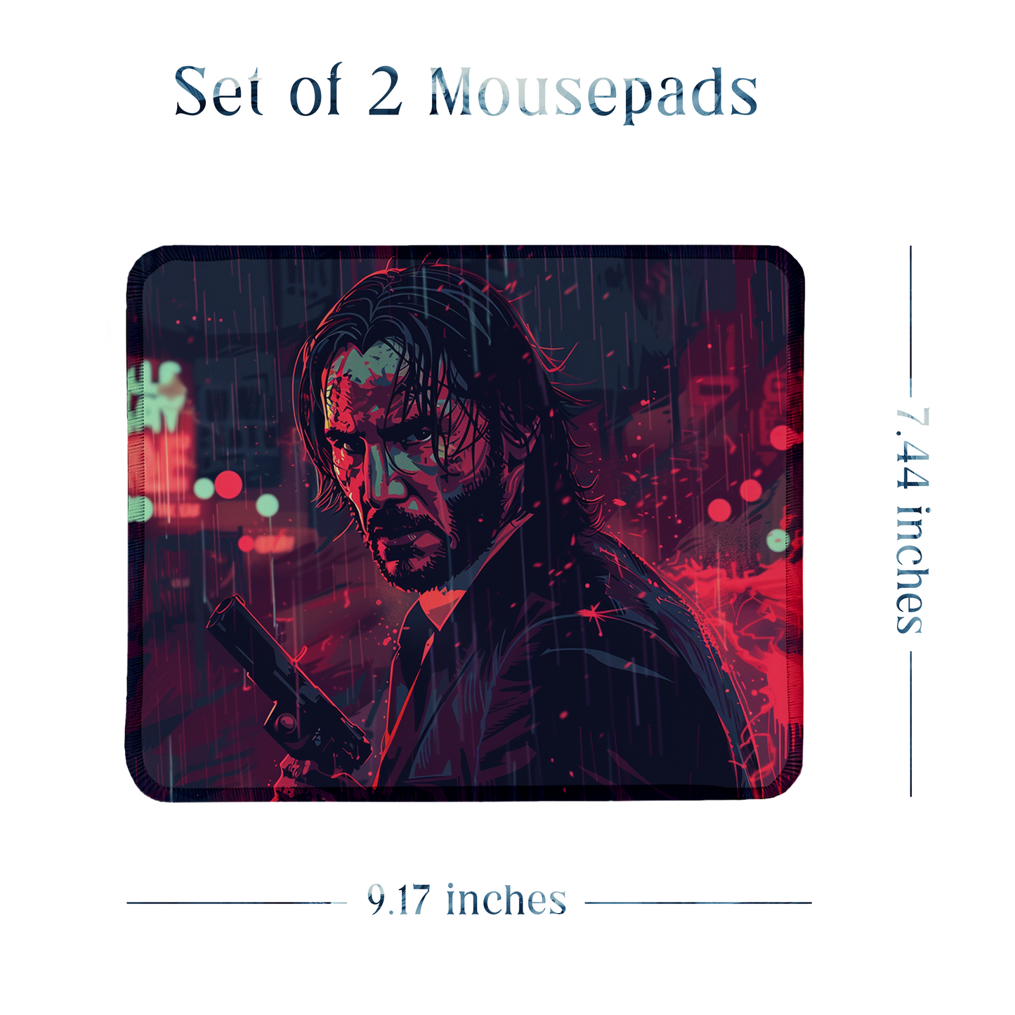 John Wick Set of 2 Stitched Gaming Mouse Pads with Anti-Slip Rubber Base and Waterproof Surface