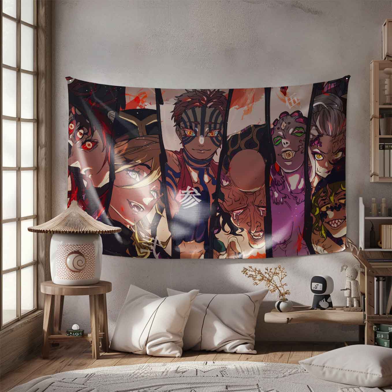 Demon Slayer Kizuki upper moon Tapestry Wall Hanging – Vivid Straw hat pirates Tapestries for Bedroom Living Room (69x39 inch) Premium Polyester Fabric