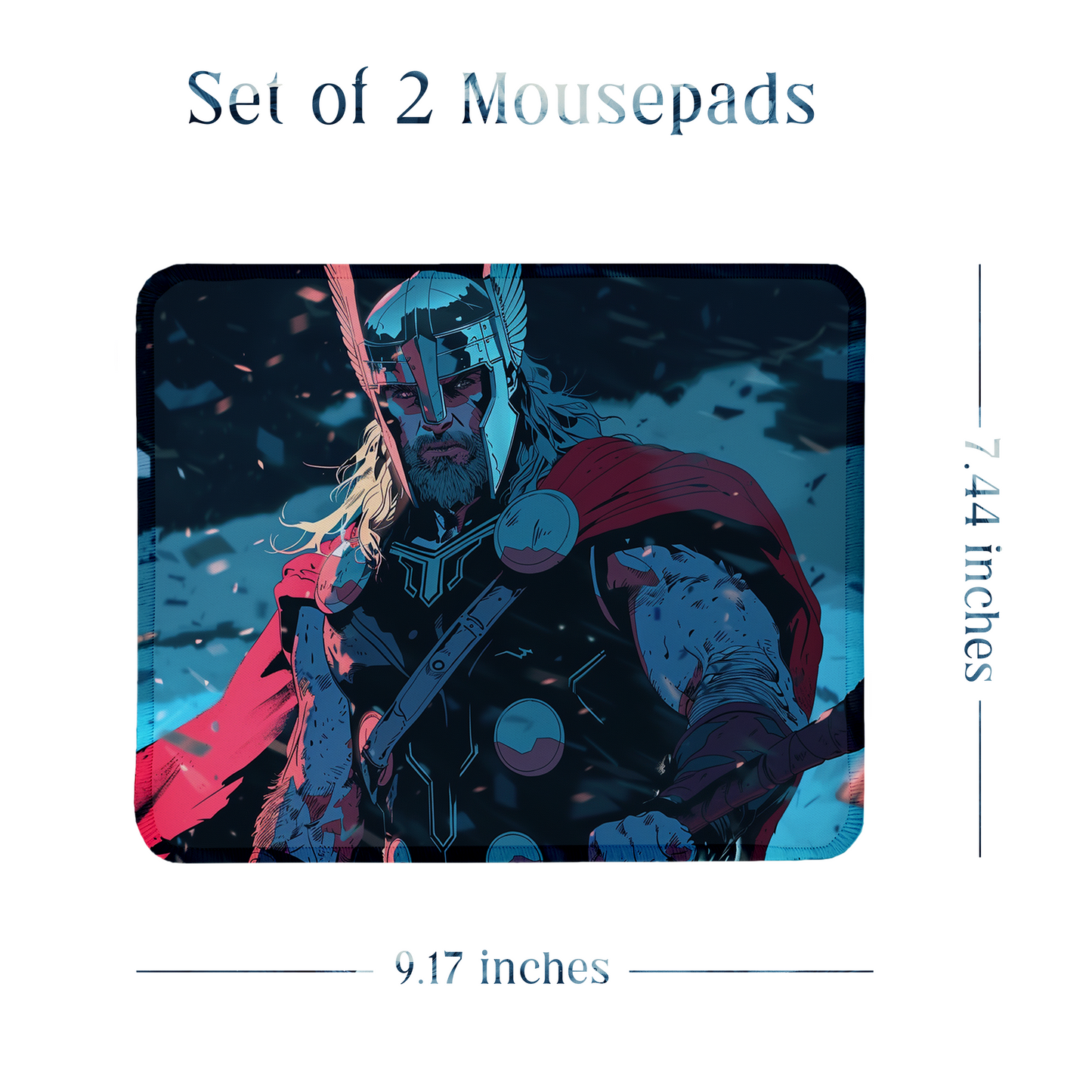 Thor Set of 2 Stitched Gaming Mouse Pads with Anti-Slip Rubber Base and Waterproof Surface