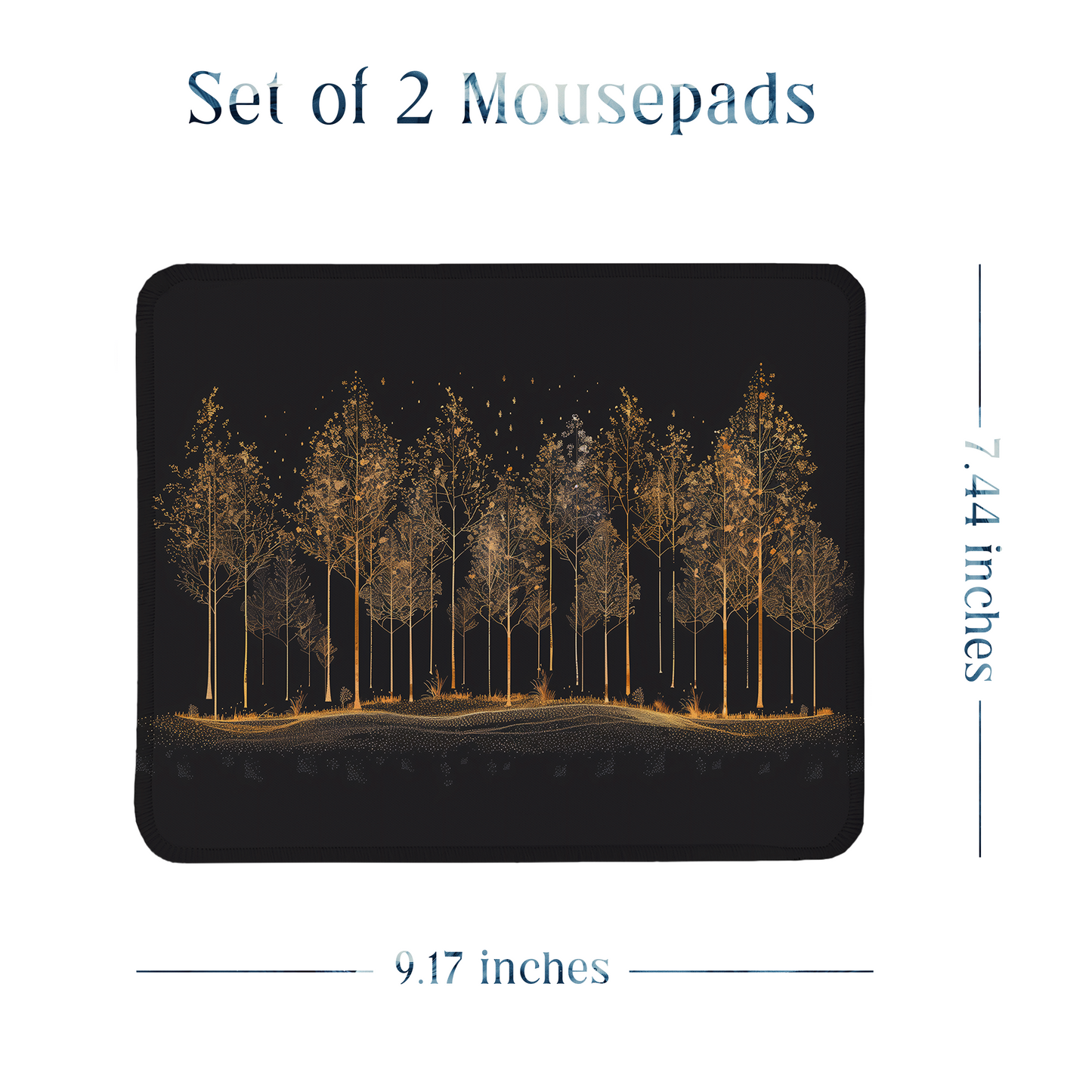 Golden Forest and Mountains Line Art – Set of 2 Stitched Gaming Mouse Pads with Anti-Slip Rubber Base and Waterproof Surface